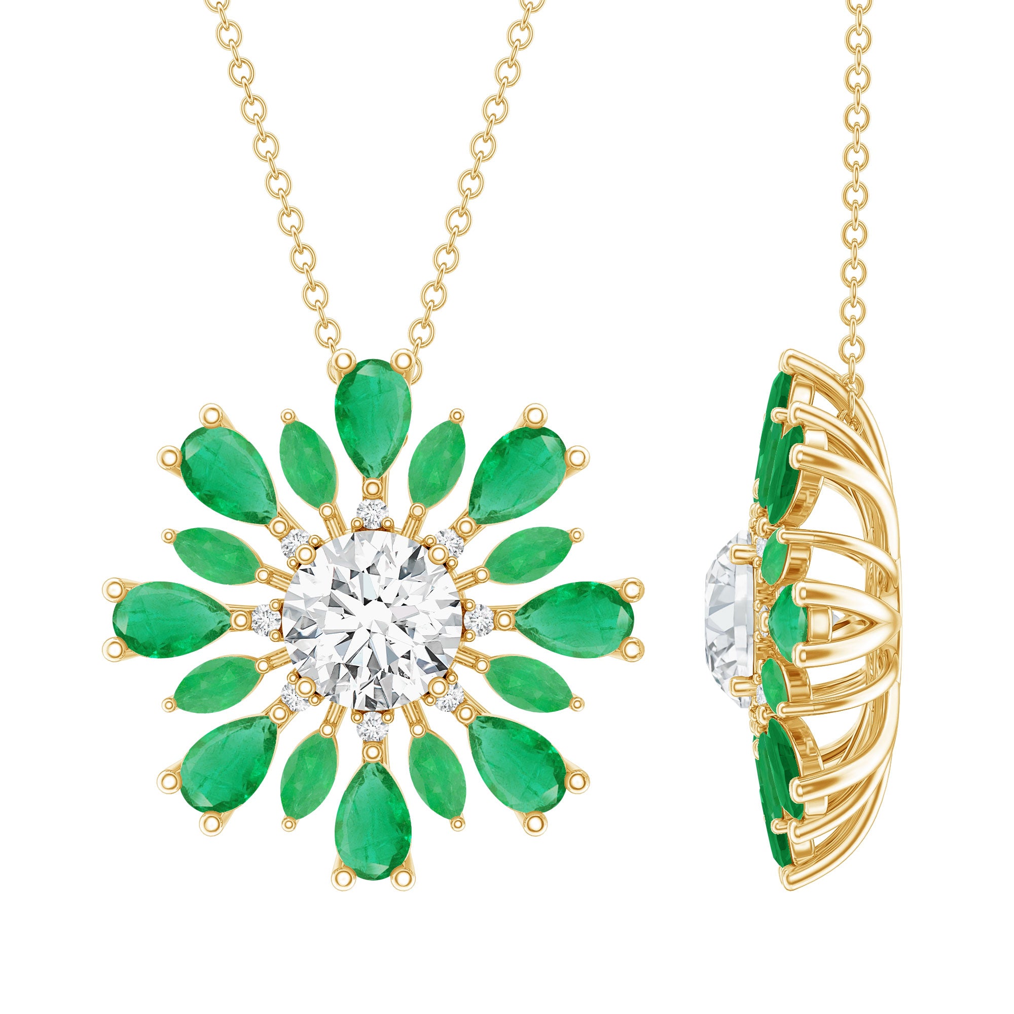 Certified 7 MM Lab Grown Diamond Statement Necklace With Emerald Lab - ( EF-VS ) - Rosec Jewels