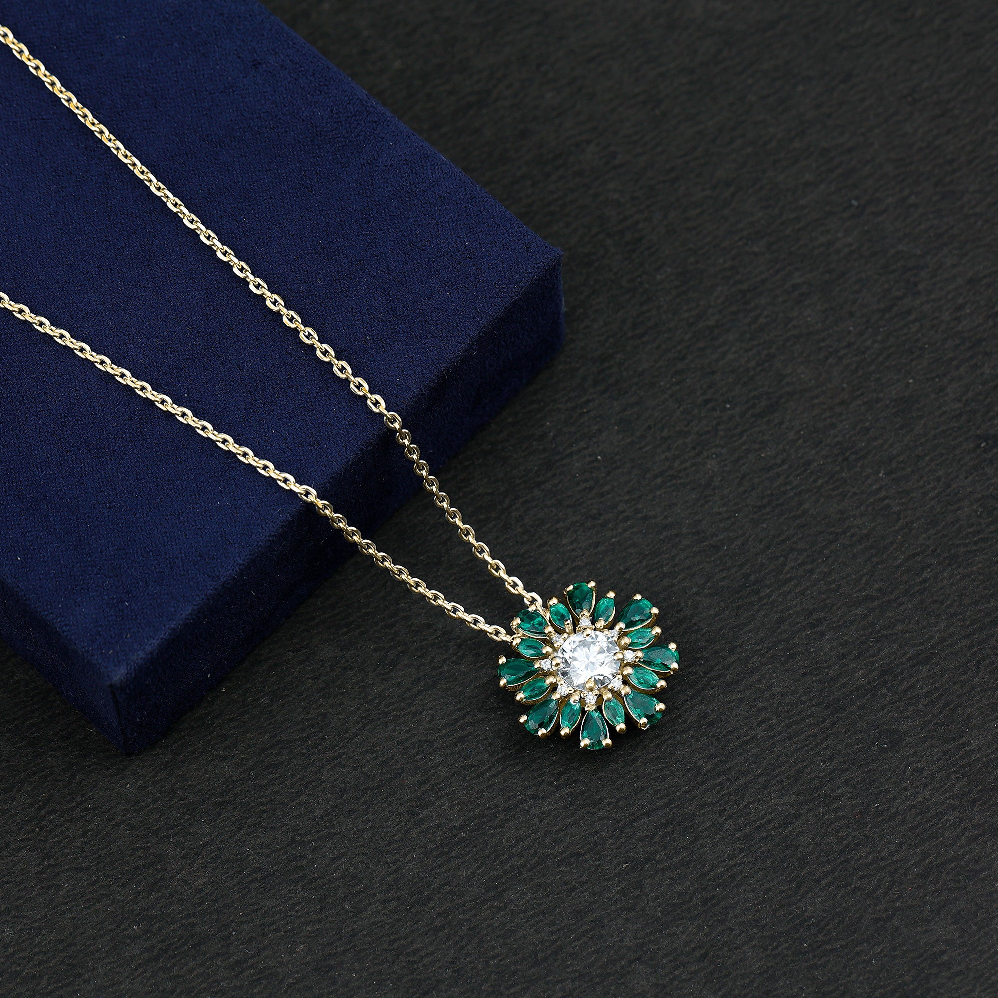 Certified 7 MM Lab Grown Diamond Statement Necklace With Emerald Lab - ( EF-VS ) - Rosec Jewels
