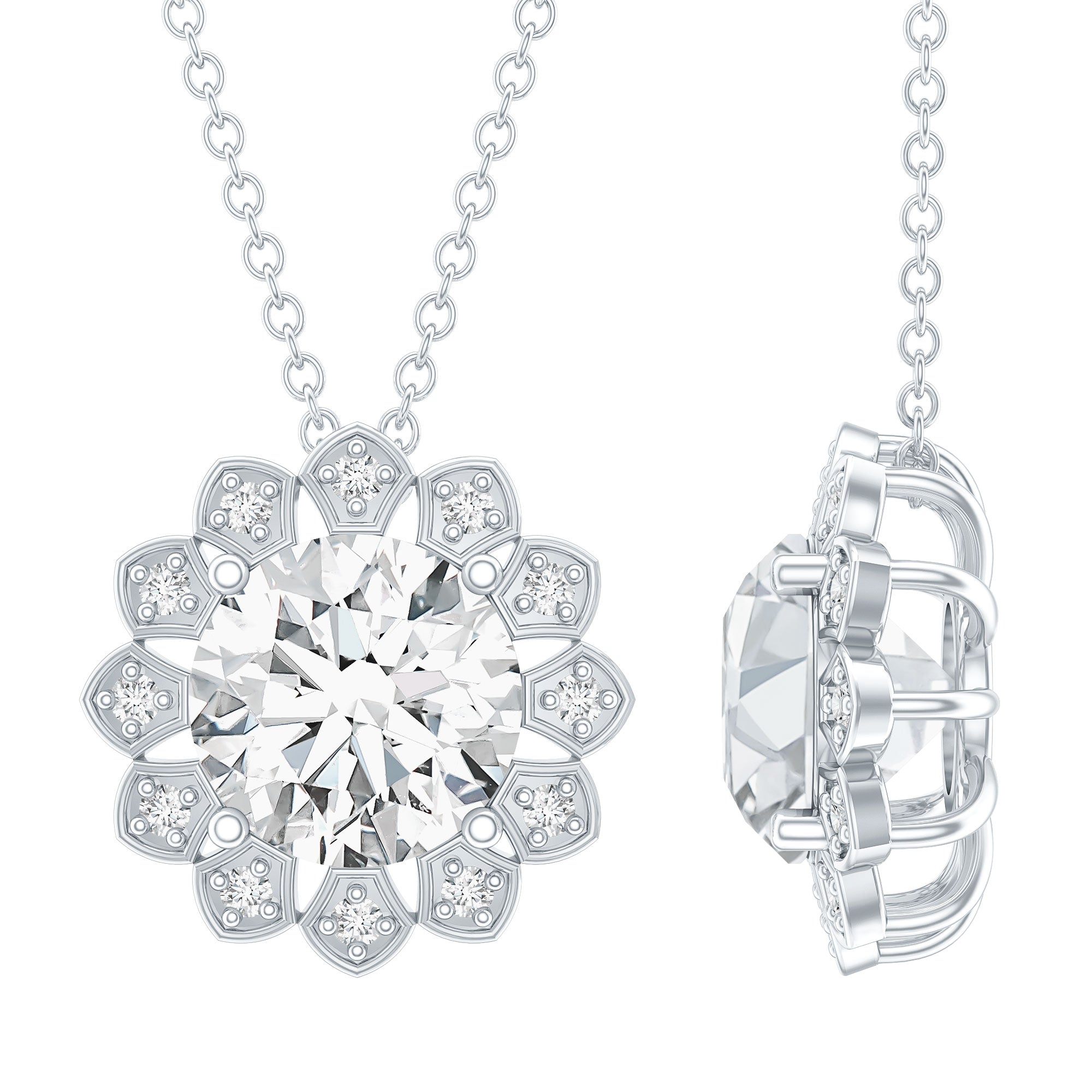 Certified 8 MM Lab Grown Diamond Cocktail Necklace For Women Lab - ( EF-VS ) - Rosec Jewels
