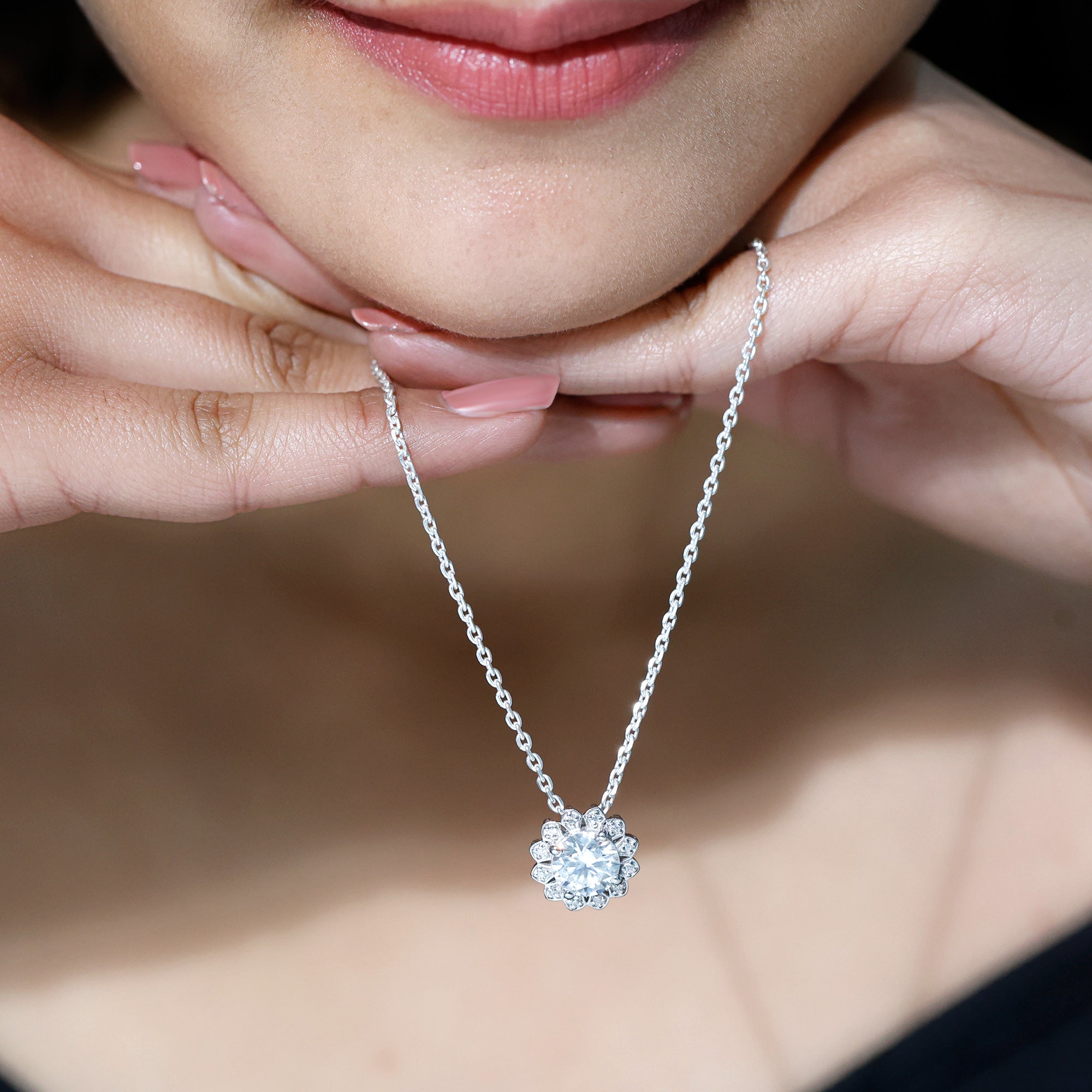 Certified 8 MM Lab Grown Diamond Cocktail Necklace For Women Lab - ( EF-VS ) - Rosec Jewels