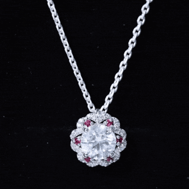 2 Carat Lab Grown Diamond Flower Statement Necklace With Ruby Lab - ( EF-VS ) - Rosec Jewels