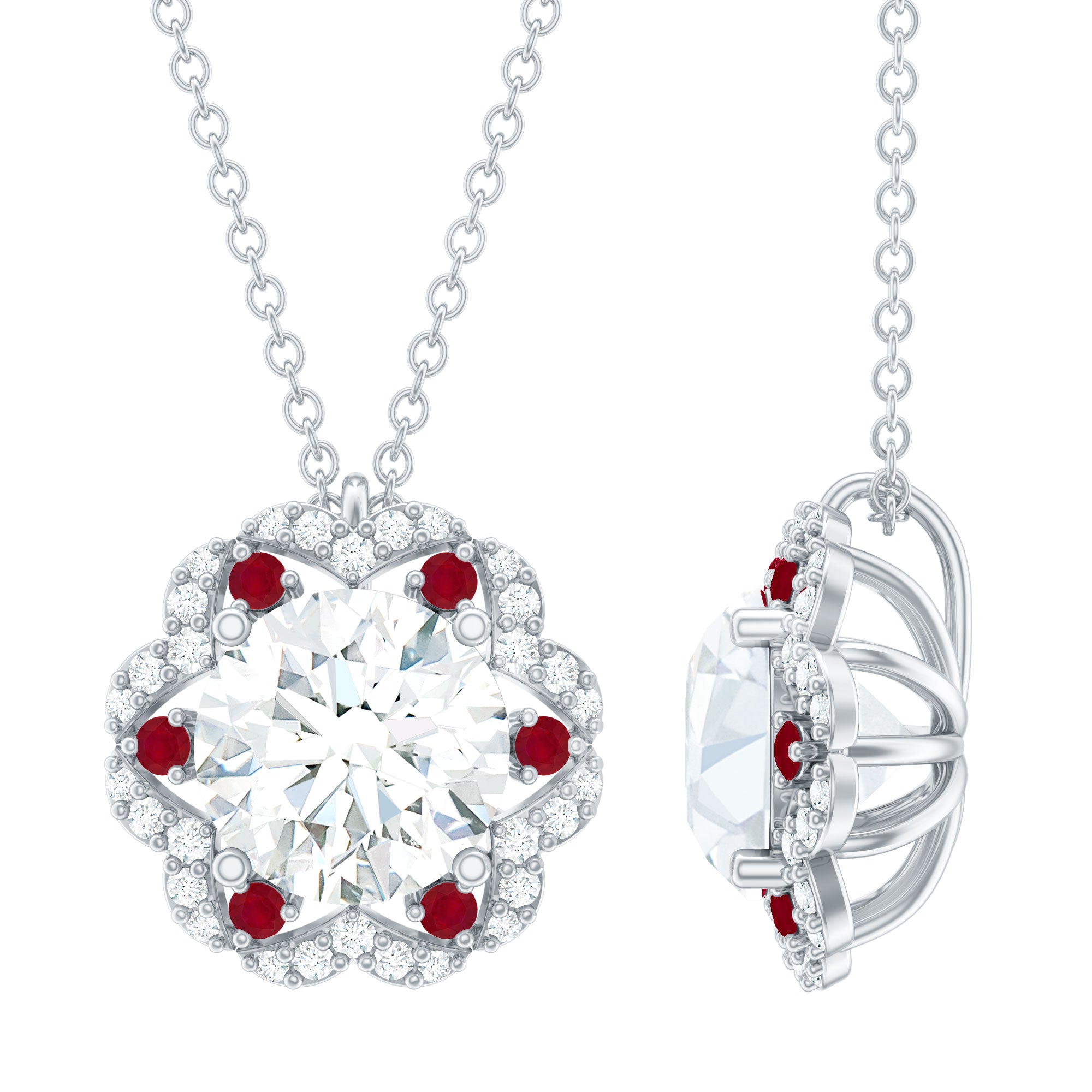 2 Carat Lab Grown Diamond Flower Statement Necklace With Ruby