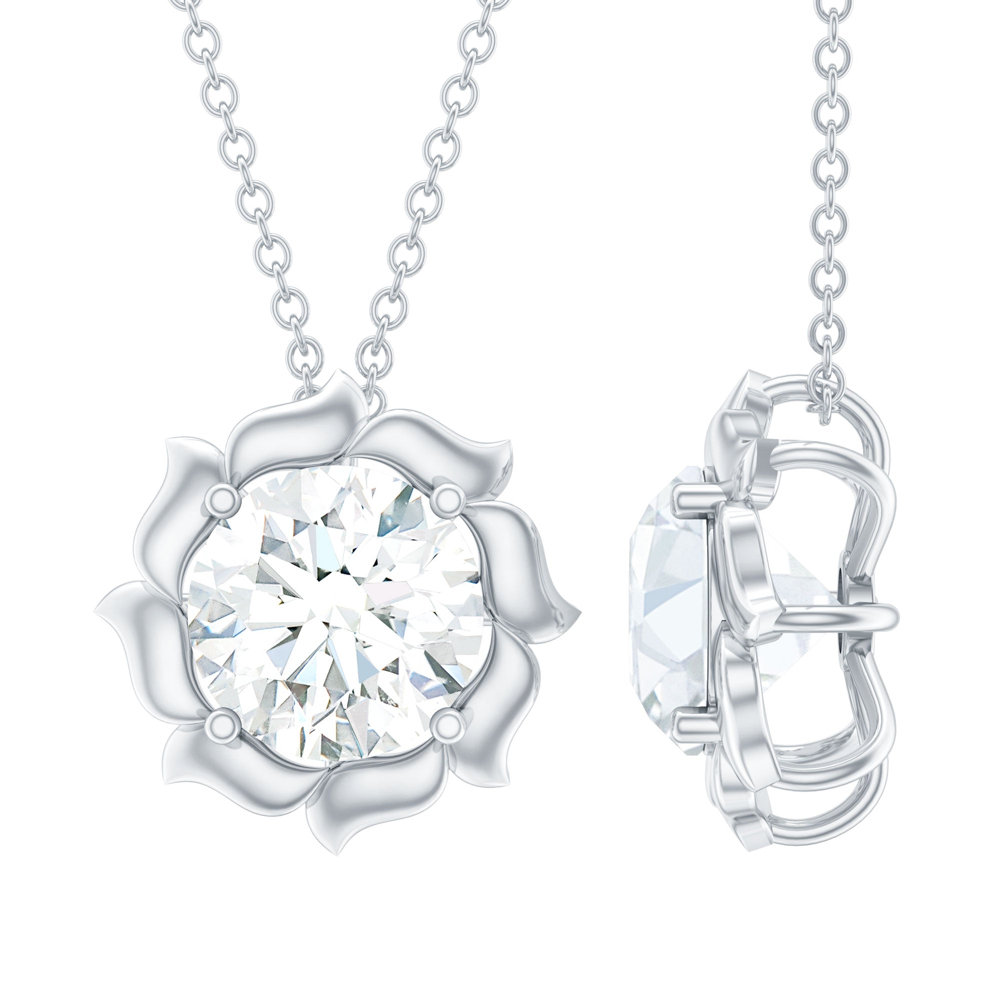 2 Carat Solitaire Lab Grown Diamond Flower Necklace
