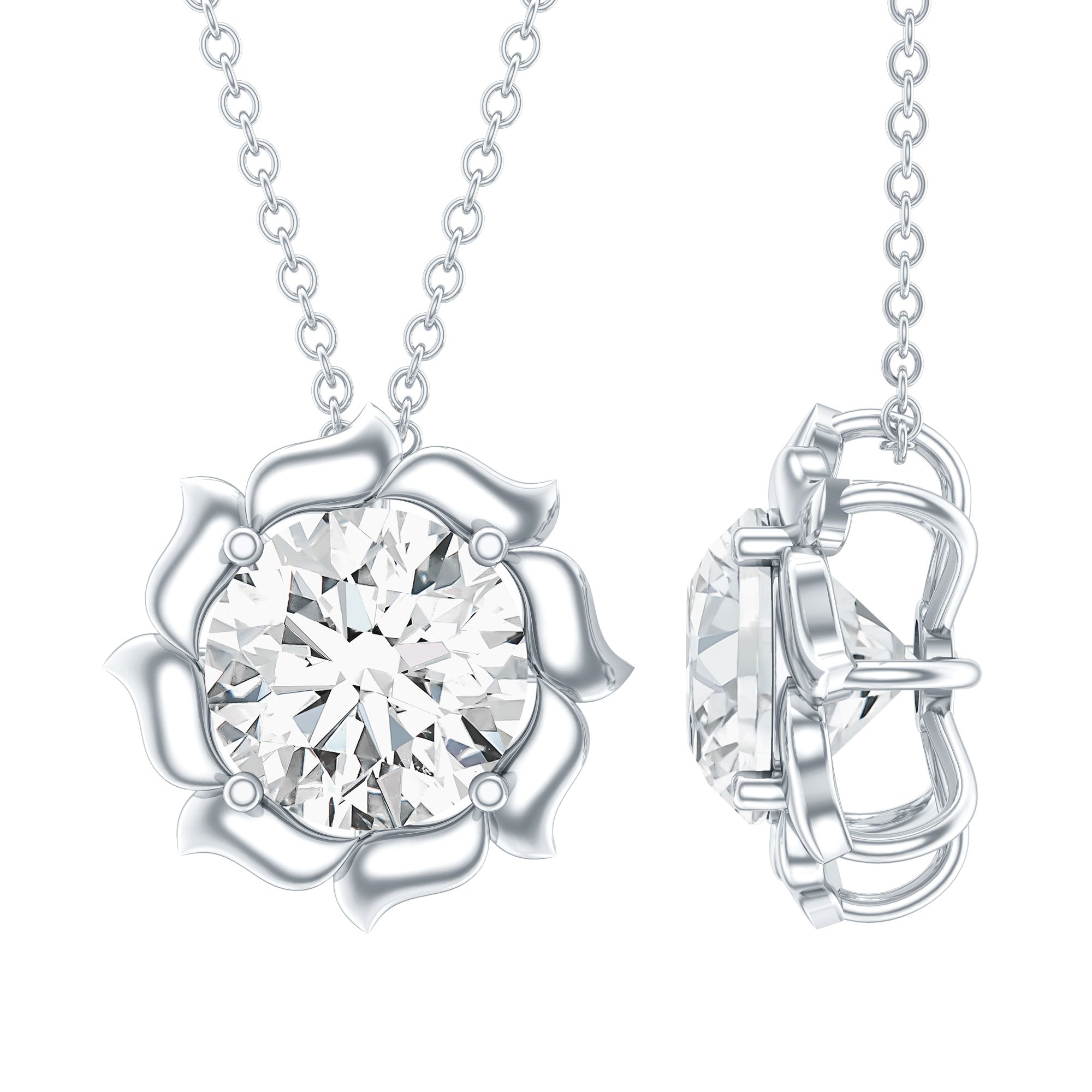 2 Carat Solitaire Lab Grown Diamond Flower Necklace Lab - ( EF-VS ) - Rosec Jewels