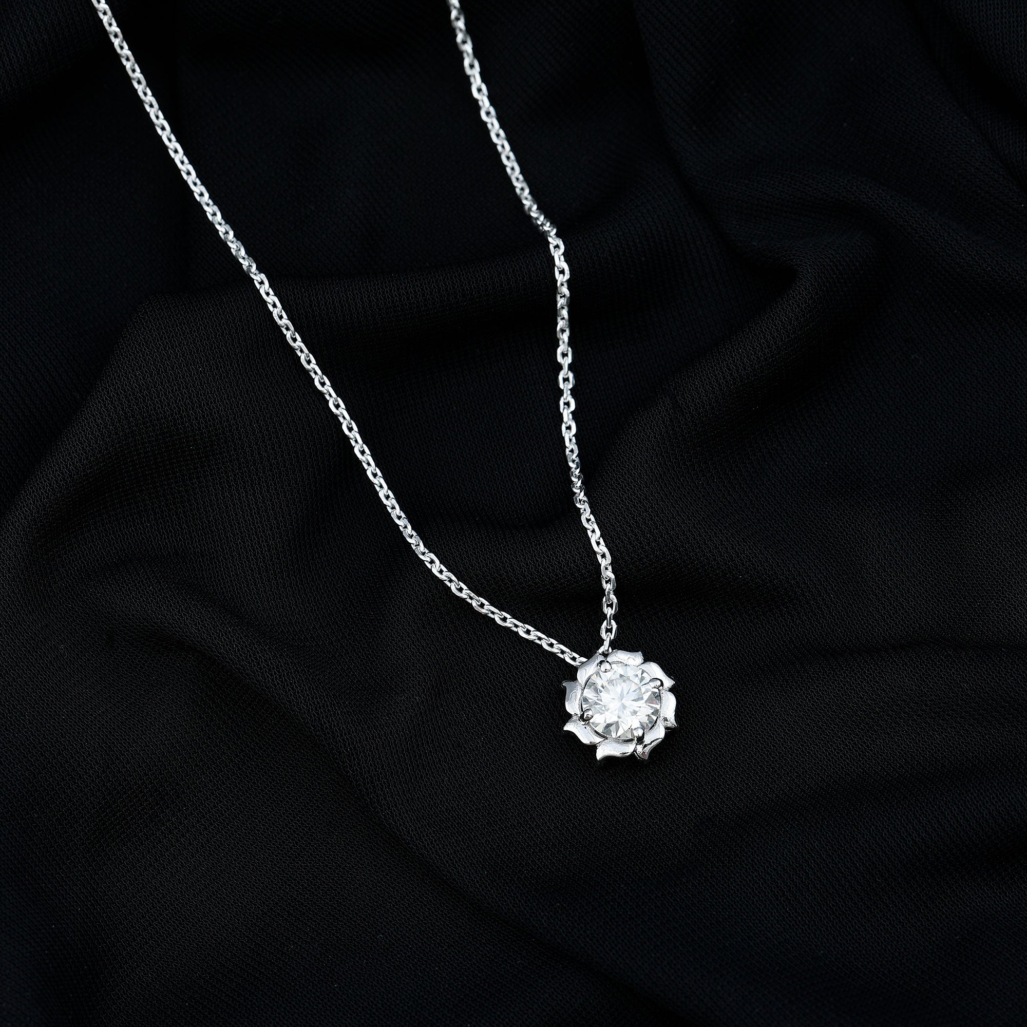 2 Carat Solitaire Lab Grown Diamond Flower Necklace Lab - ( EF-VS ) - Rosec Jewels