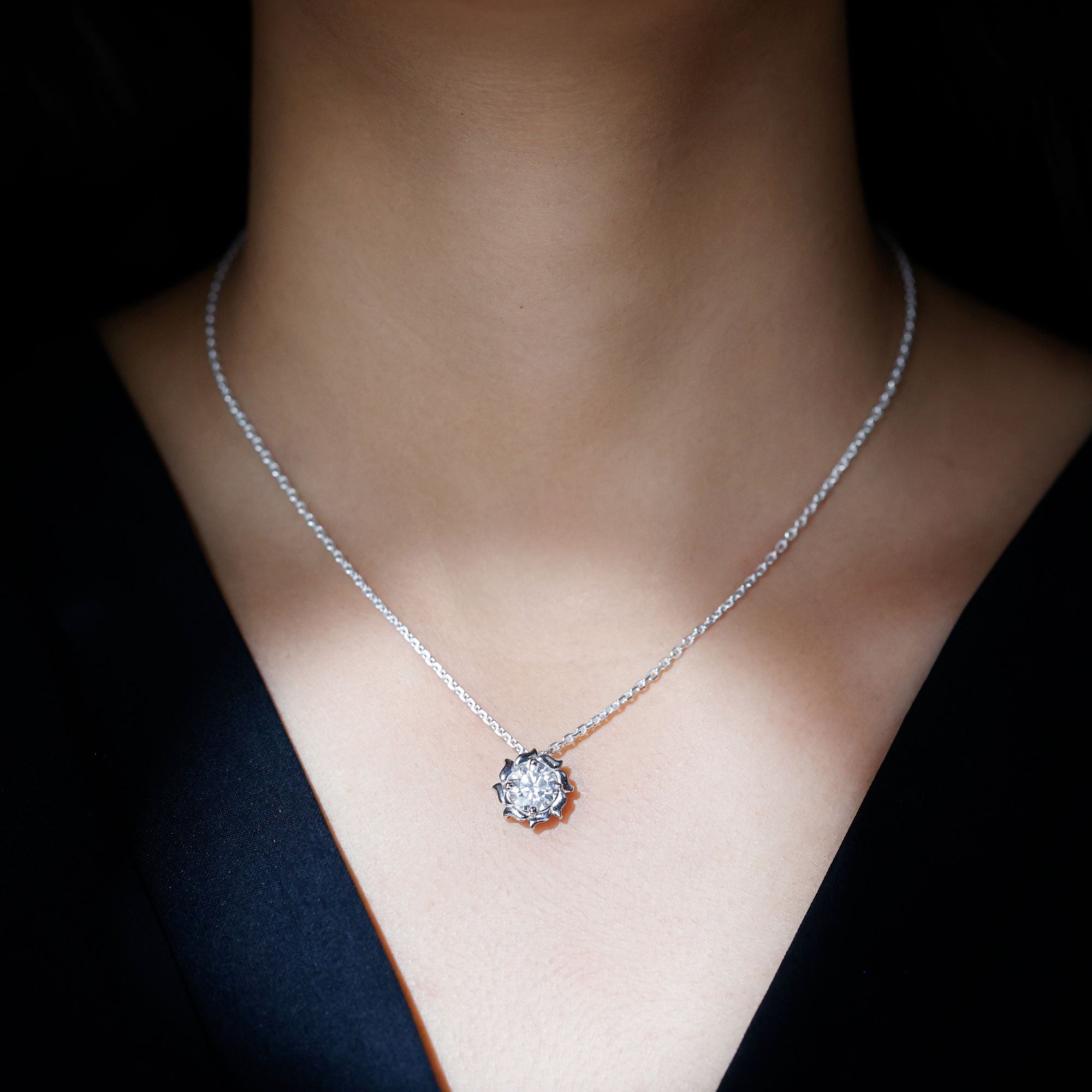 2 Carat Solitaire Lab Grown Diamond Flower Necklace Lab - ( EF-VS ) - Rosec Jewels
