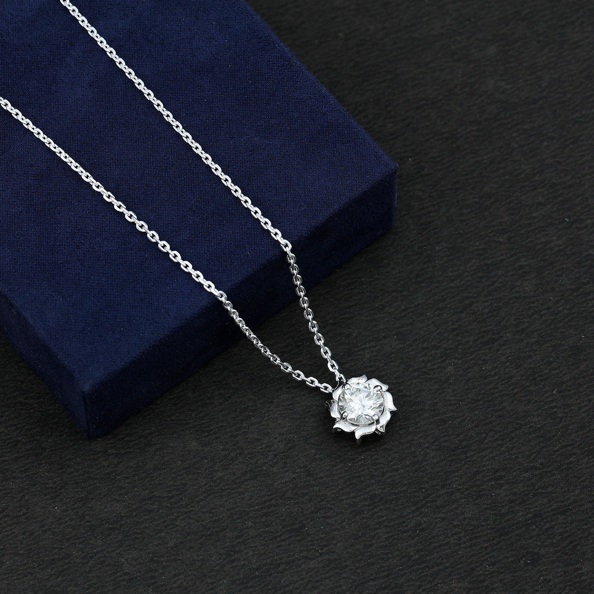 2 Carat Solitaire Lab Grown Diamond Flower Necklace Lab - ( EF-VS ) - Rosec Jewels