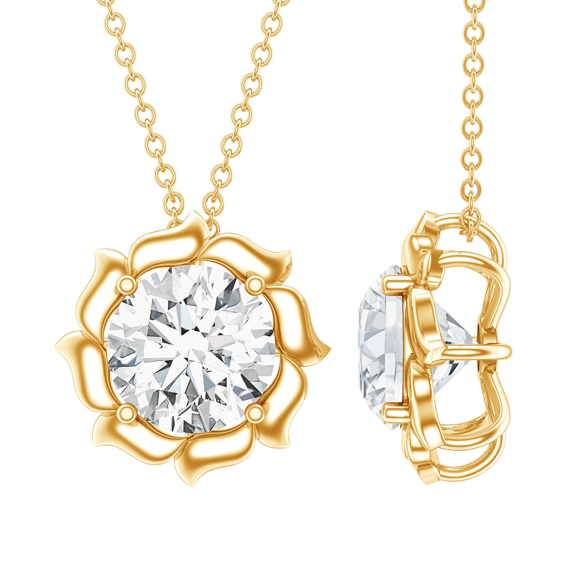 2 Carat Solitaire Lab Grown Diamond Flower Necklace Lab - ( EF-VS ) - Rosec Jewels