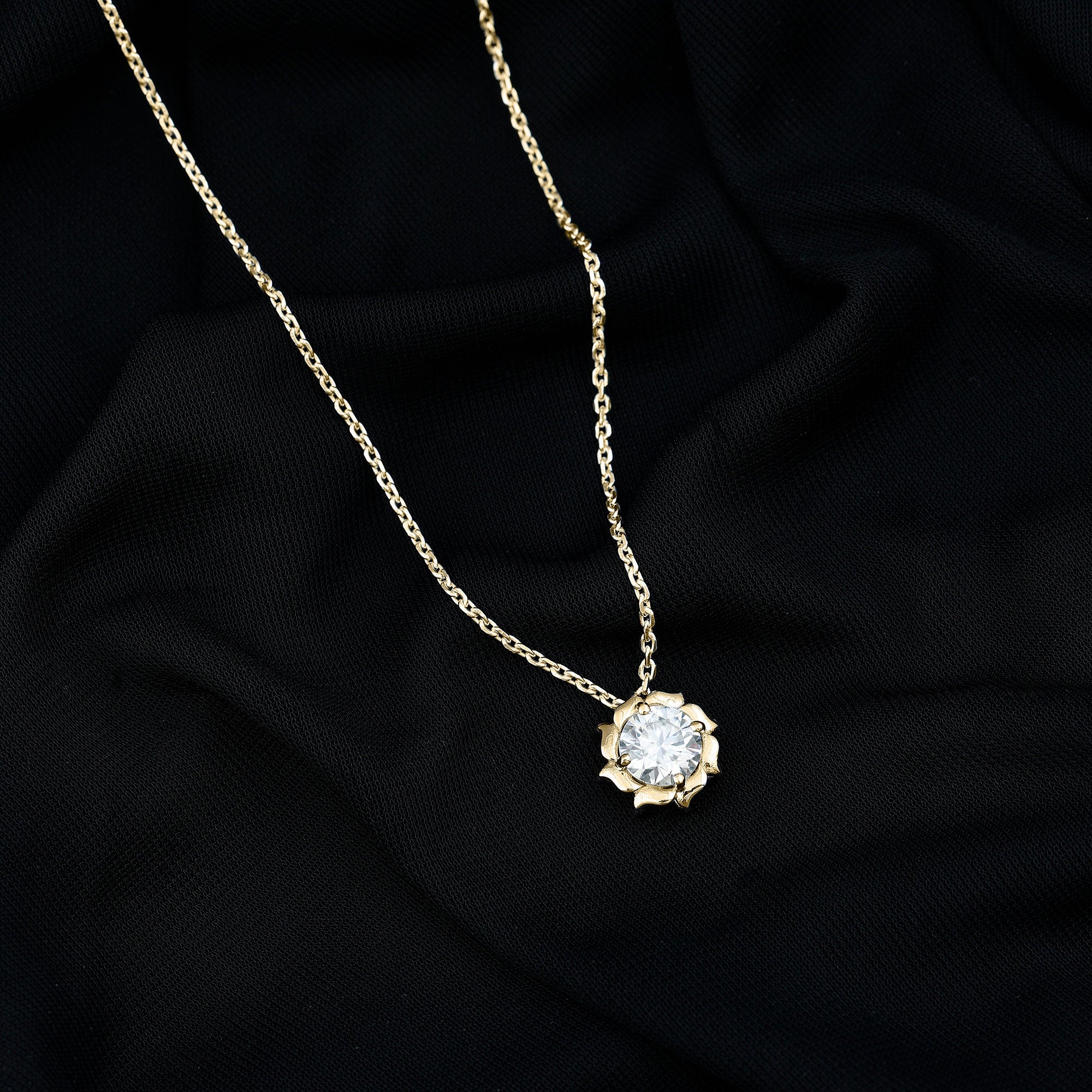 2 Carat Solitaire Lab Grown Diamond Flower Necklace Lab - ( EF-VS ) - Rosec Jewels