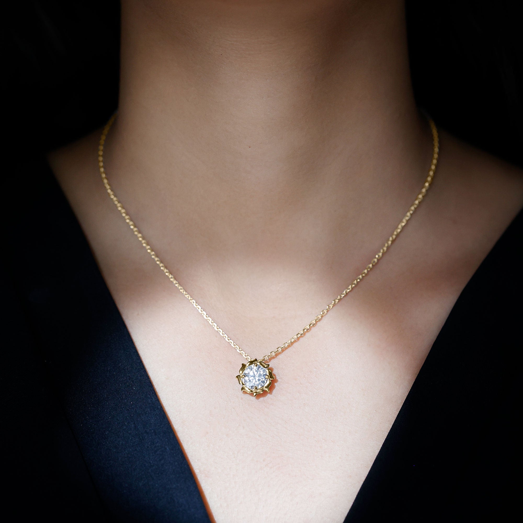 2 Carat Solitaire Lab Grown Diamond Flower Necklace Lab - ( EF-VS ) - Rosec Jewels