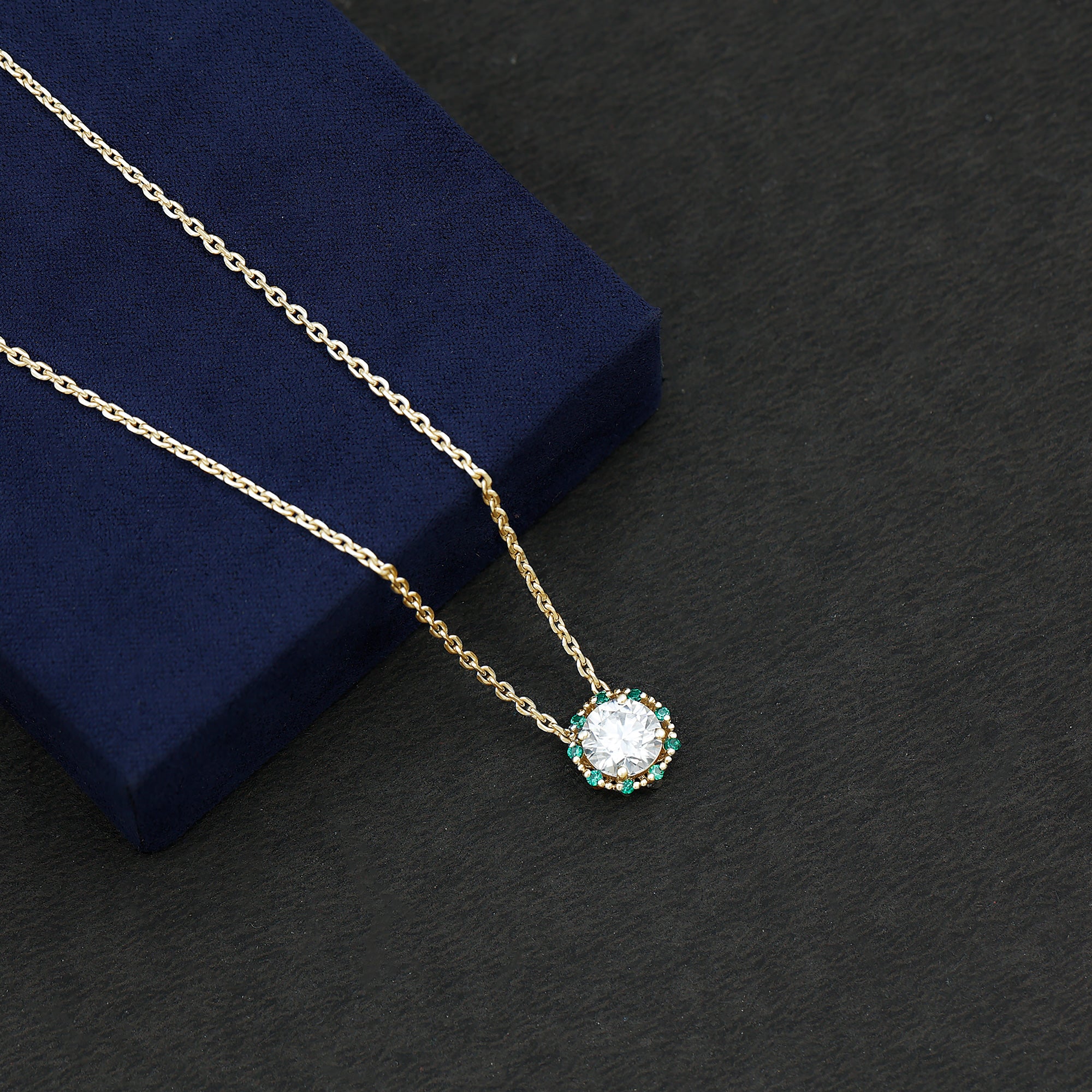 Certified Lab 8 MM Round Diamond Halo Necklace With Emerald Lab - ( EF-VS ) - Rosec Jewels