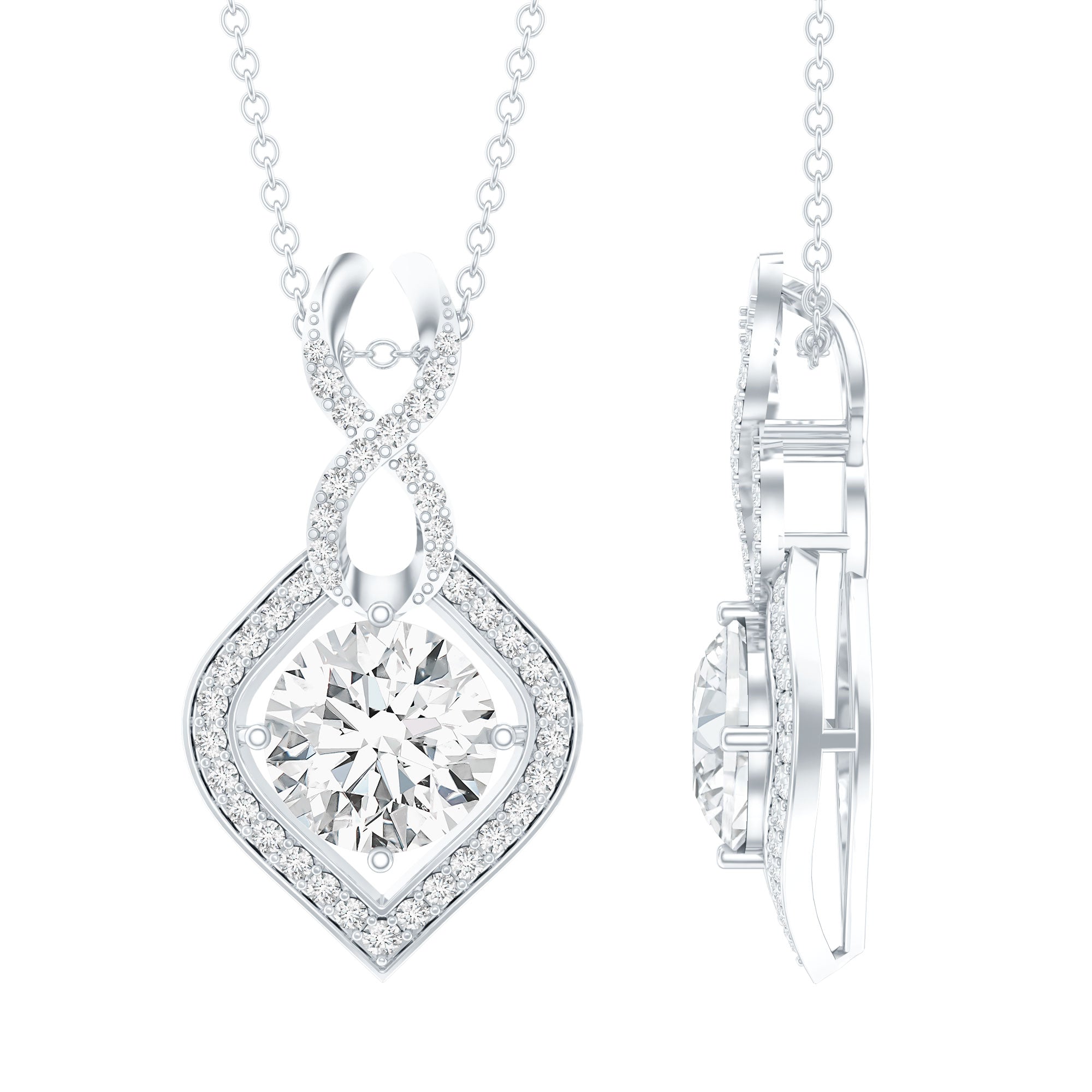 8 MM Round Lab Grown Diamond Infinity Loop Necklace Lab - ( EF-VS ) - Rosec Jewels