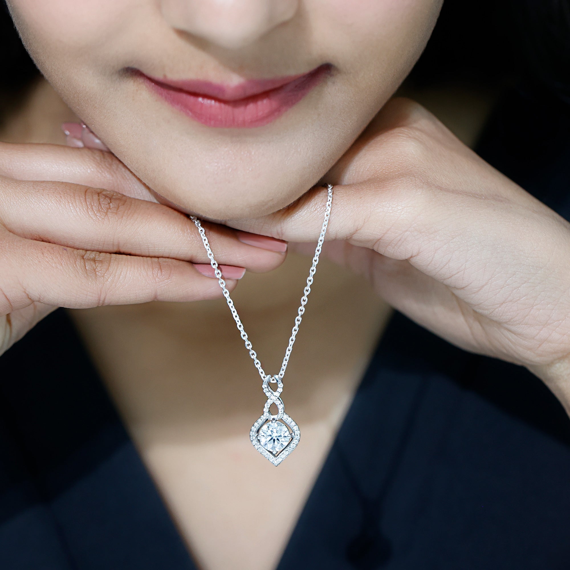 8 MM Round Lab Grown Diamond Infinity Loop Necklace Lab - ( EF-VS ) - Rosec Jewels