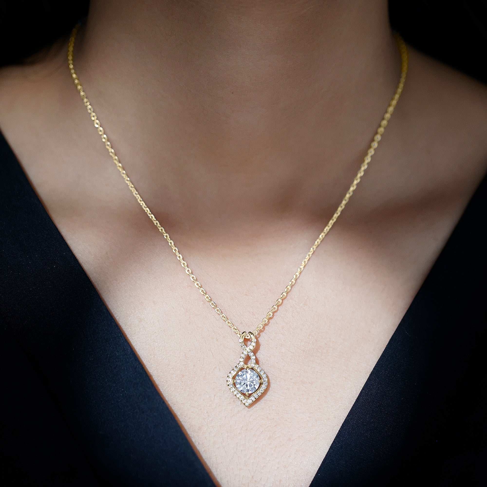8 MM Round Lab Grown Diamond Infinity Loop Necklace Lab - ( EF-VS ) - Rosec Jewels
