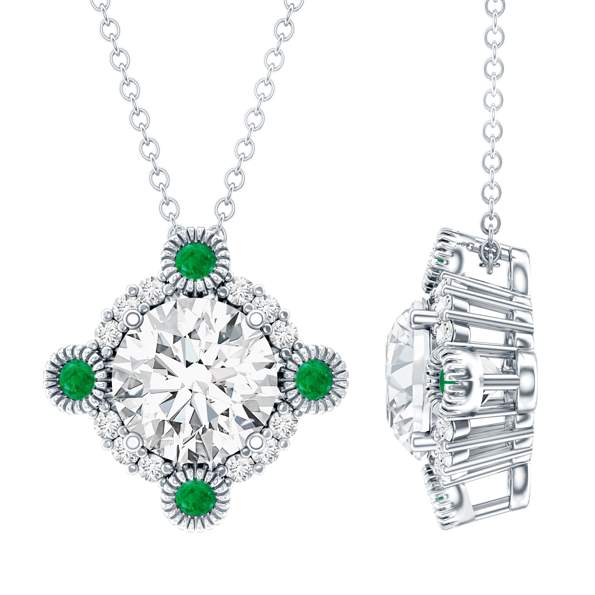 Lab Grown Diamond Bridal Necklace With Emerald Lab - ( EF-VS ) - Rosec Jewels