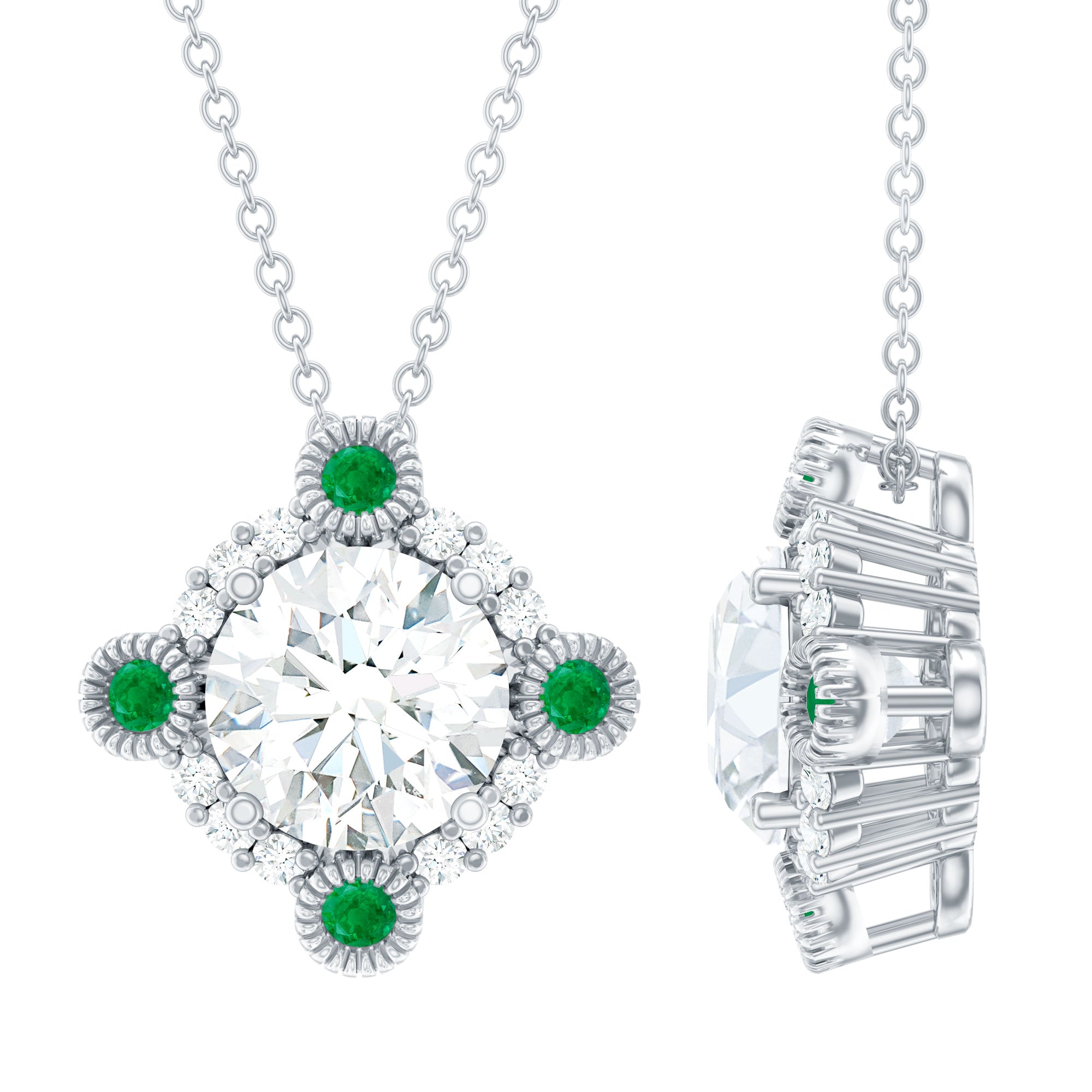 Lab Grown Diamond Bridal Necklace With Emerald