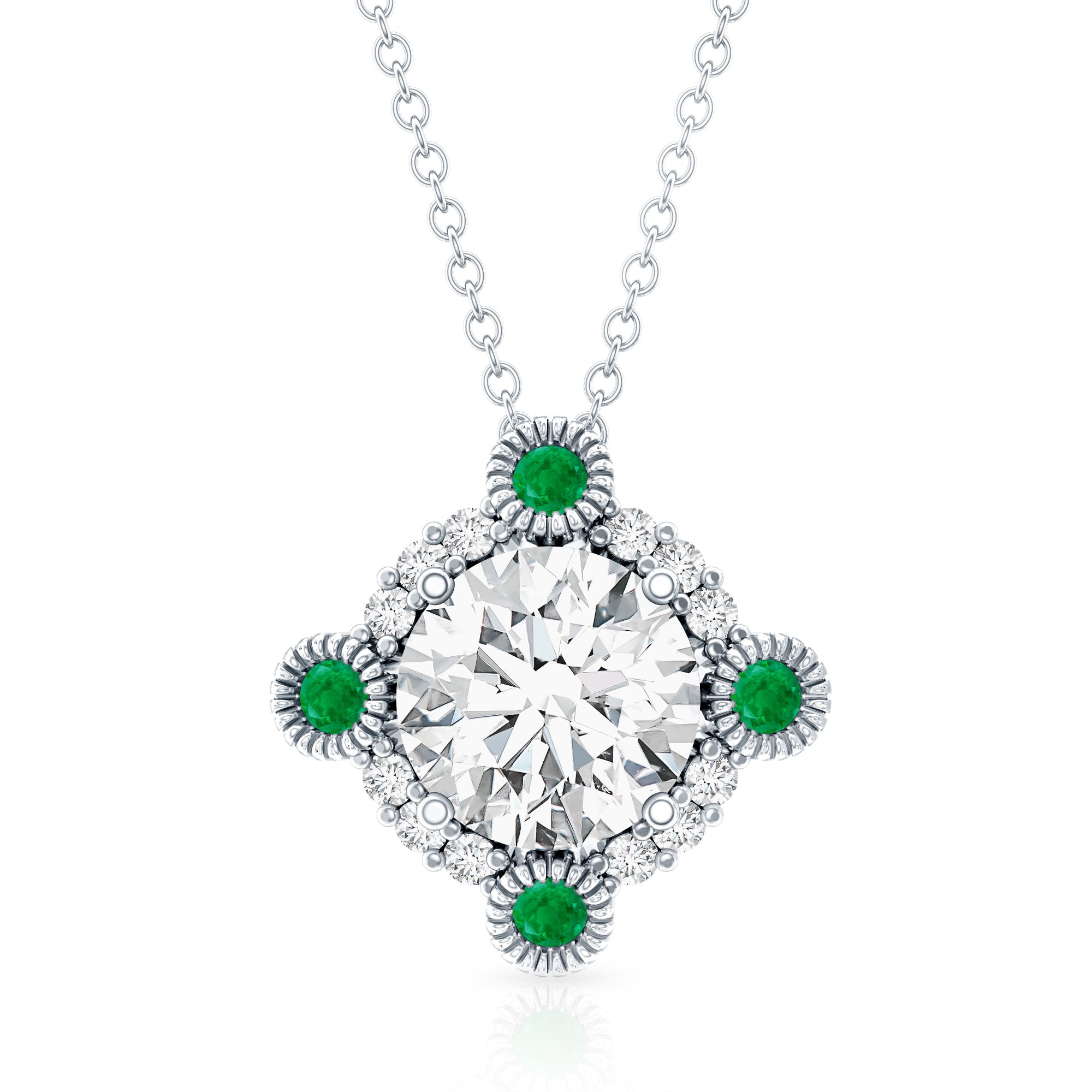 Lab Grown Diamond Bridal Necklace With Emerald Lab - ( EF-VS ) - Rosec Jewels