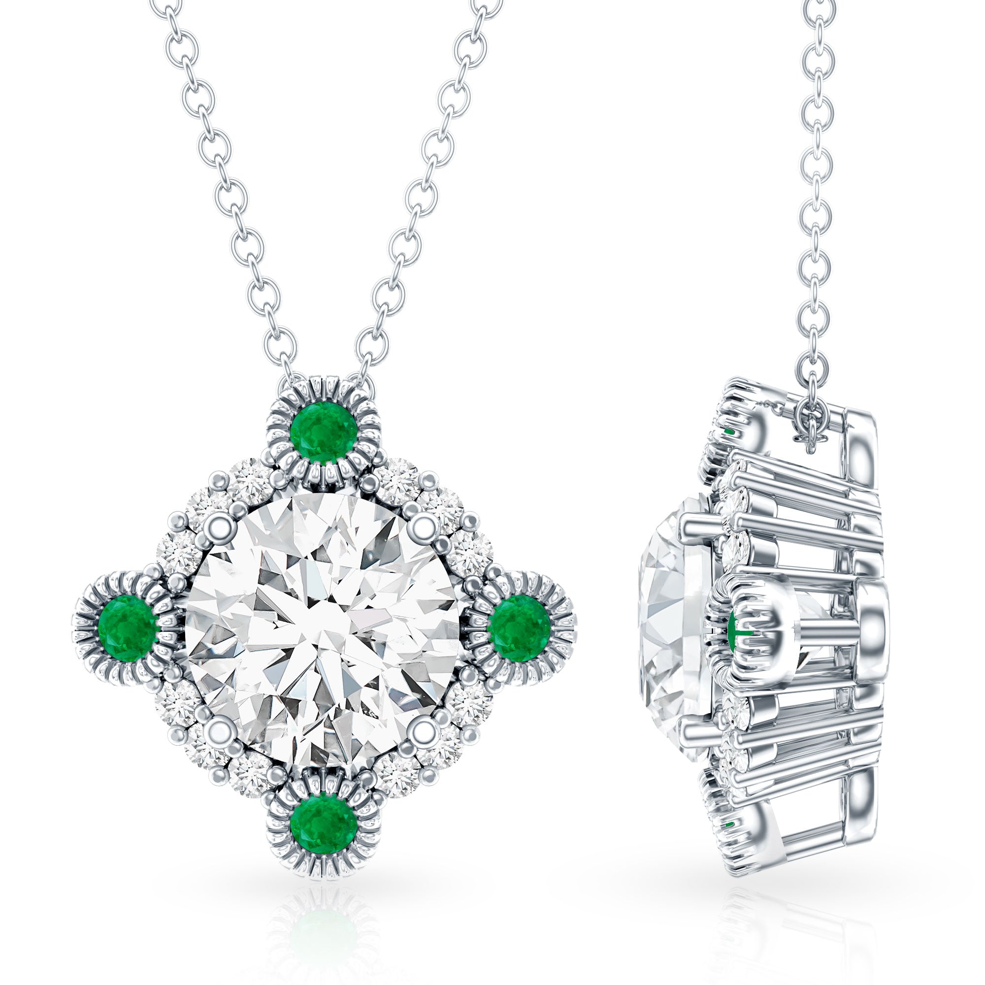 Lab Grown Diamond Bridal Necklace With Emerald Lab - ( EF-VS ) - Rosec Jewels