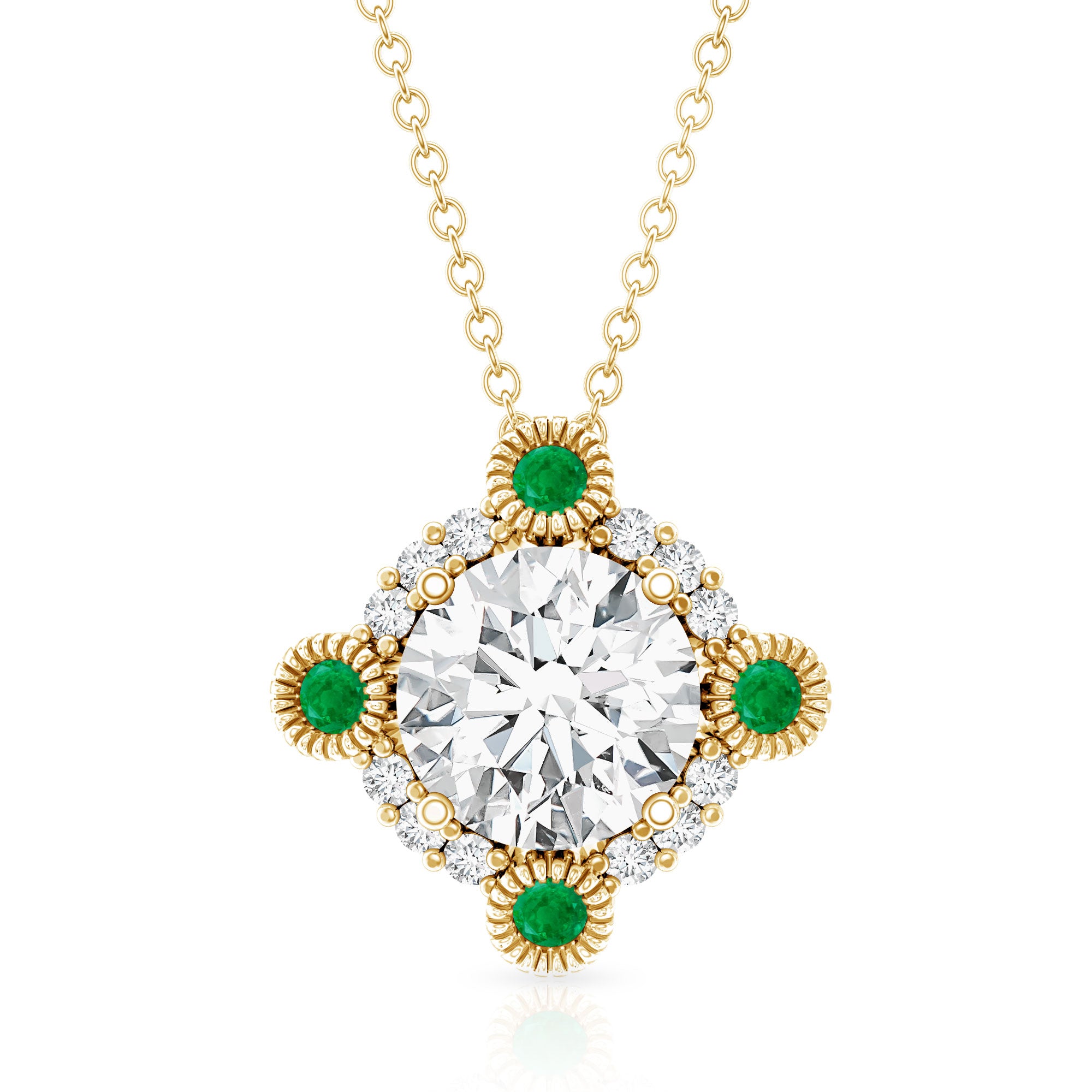 Lab Grown Diamond Bridal Necklace With Emerald Lab - ( EF-VS ) - Rosec Jewels
