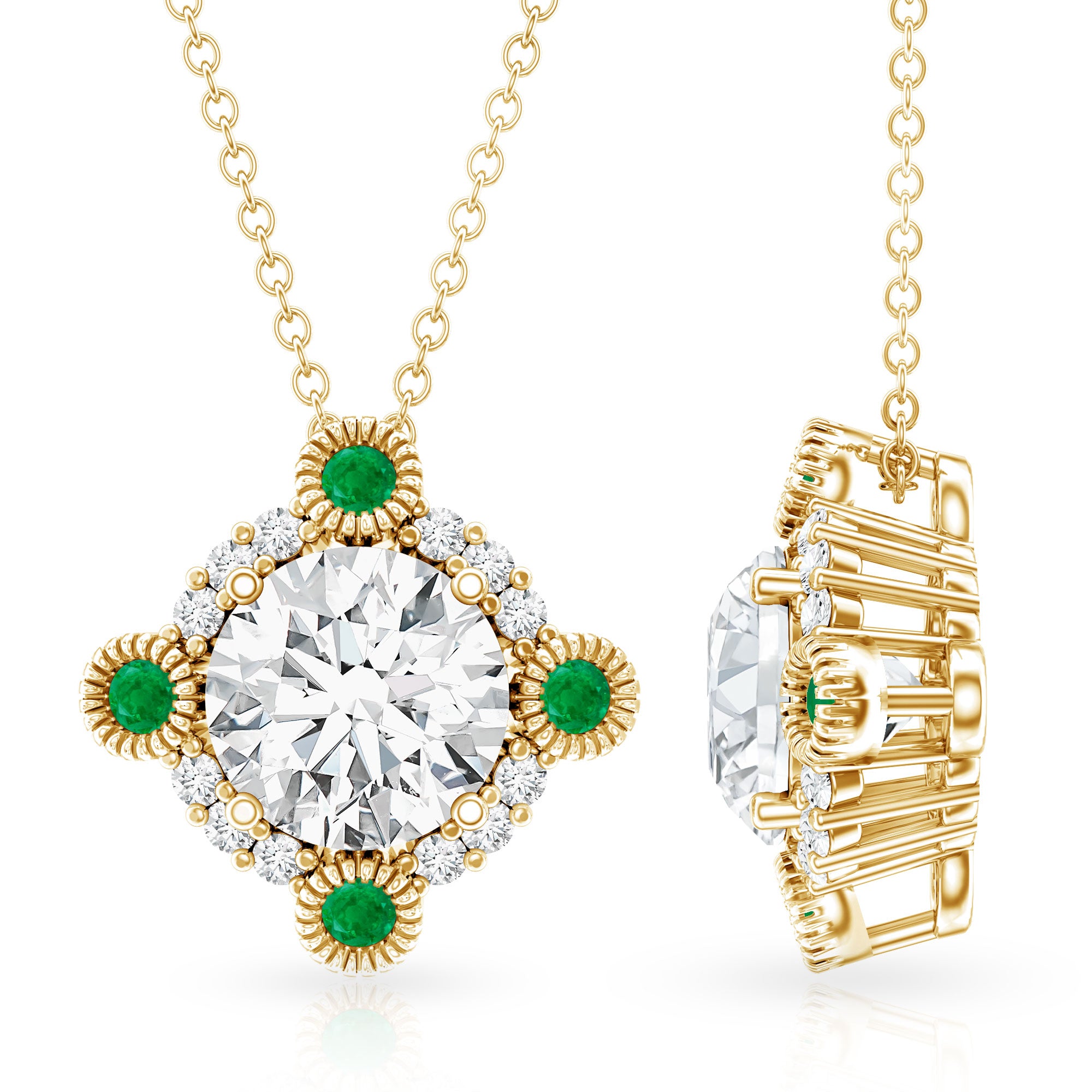 Lab Grown Diamond Bridal Necklace With Emerald Lab - ( EF-VS ) - Rosec Jewels