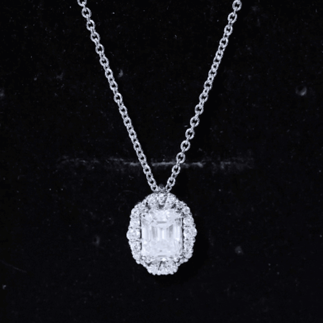 Certified 6X8 MM Emerald Cut Lab Grown Diamond Statement Necklace With Halo Lab - ( EF-VS ) - Rosec Jewels