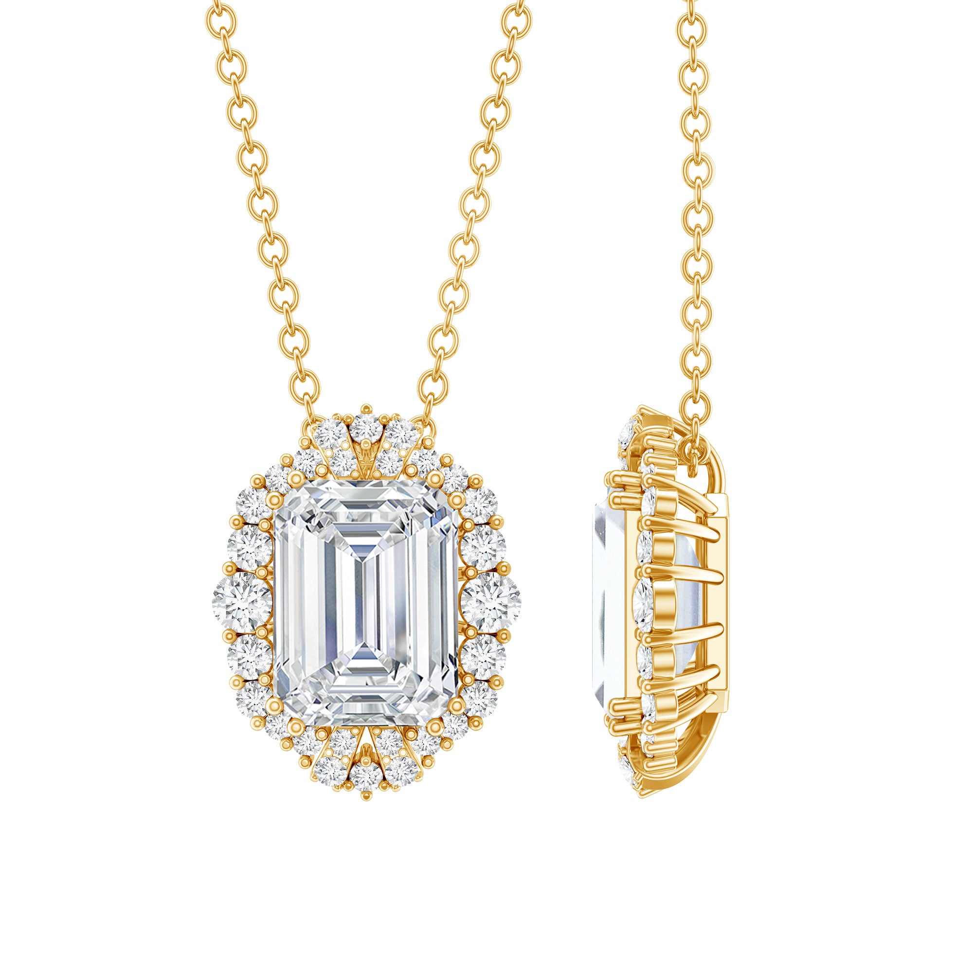 Certified 6X8 MM Emerald Cut Lab Grown Diamond Statement Necklace With Halo Lab - ( EF-VS ) - Rosec Jewels