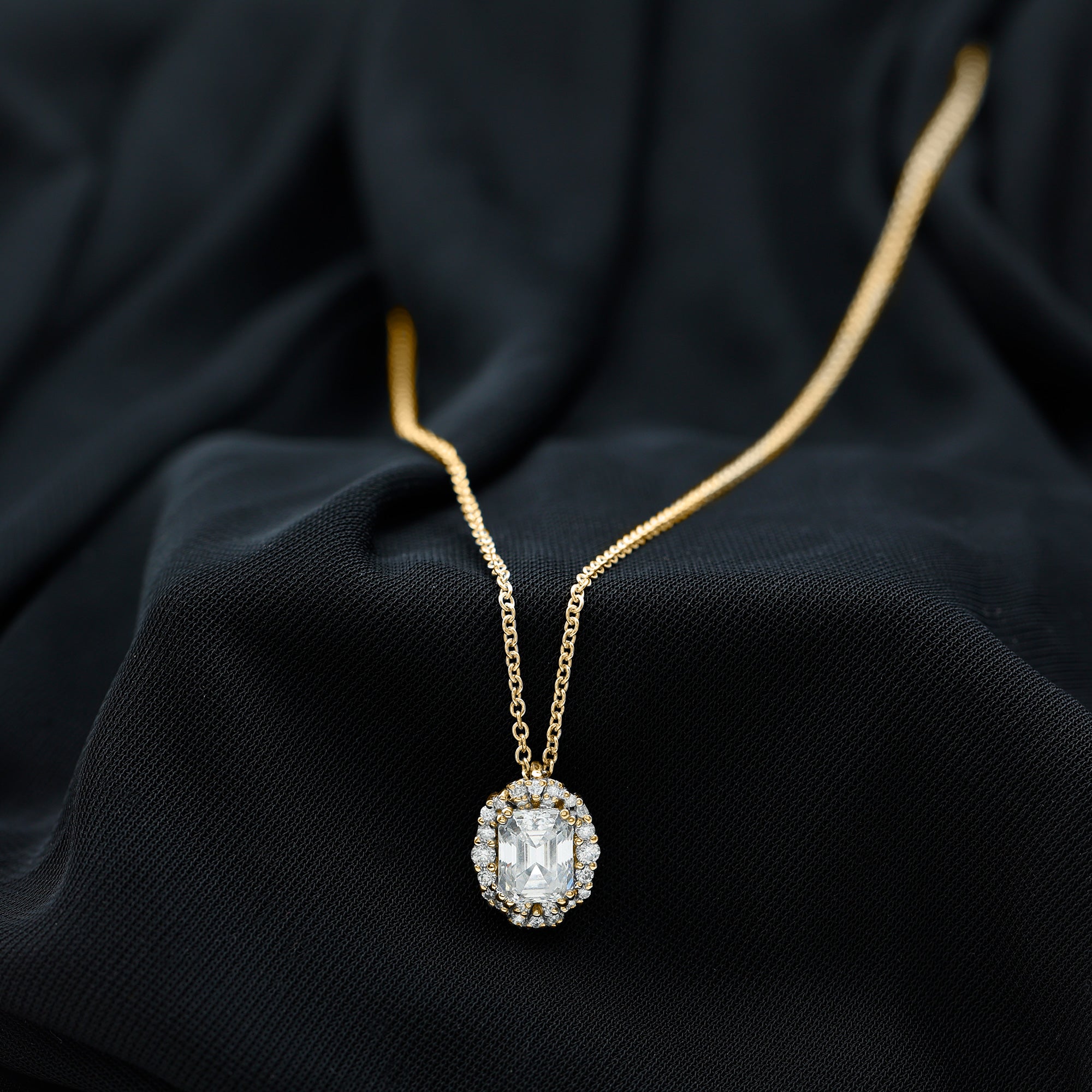 Certified 6X8 MM Emerald Cut Lab Grown Diamond Statement Necklace With Halo Lab - ( EF-VS ) - Rosec Jewels