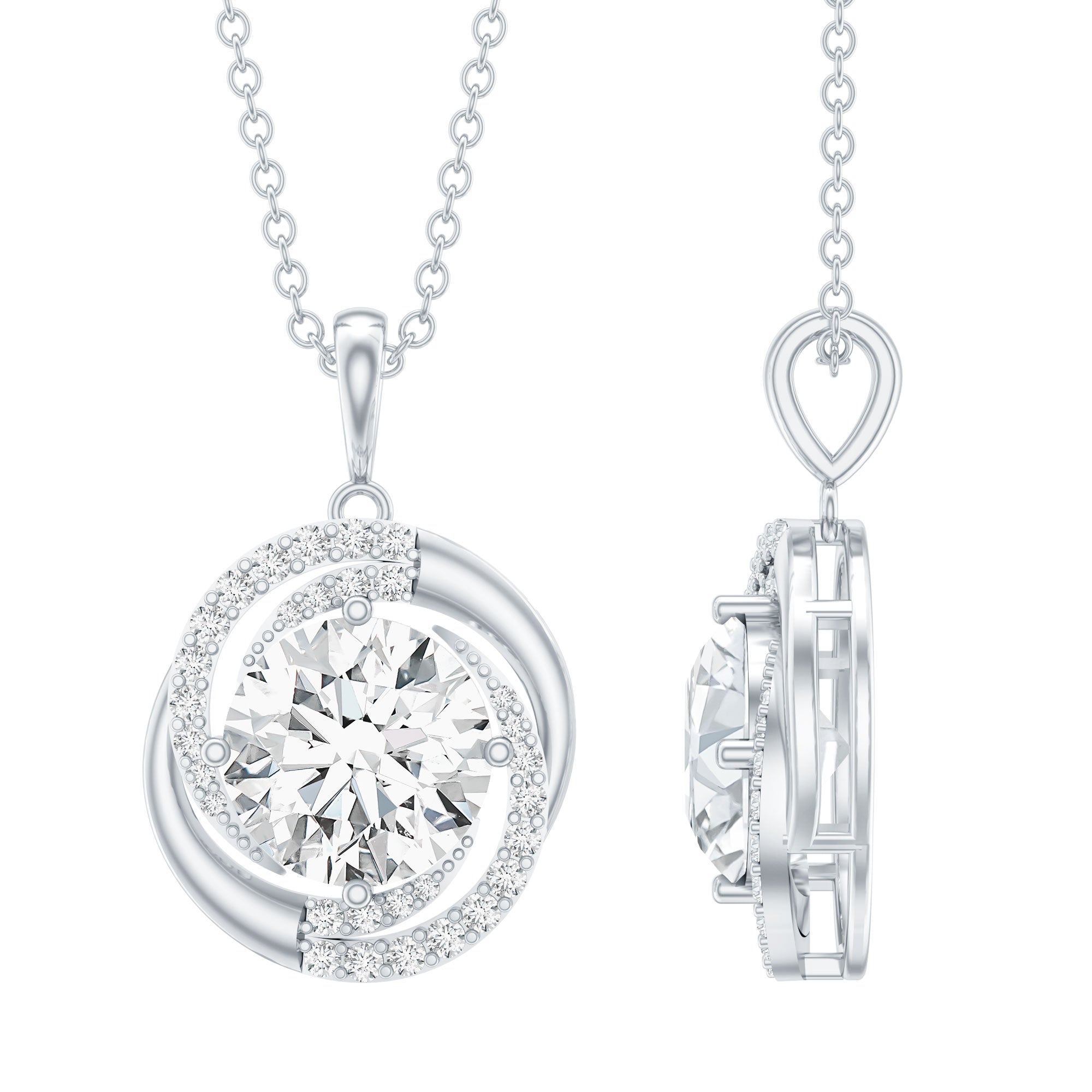 Prong Set 8 MM Round Lab Grown Diamond Swirl Pendant Necklace Lab - ( EF-VS ) - Rosec Jewels