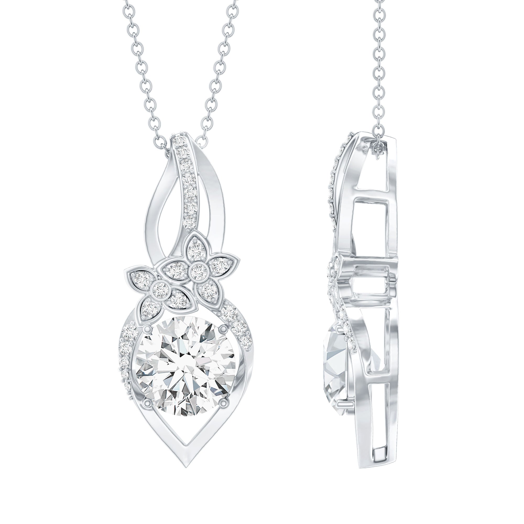 Lab Grown Diamond Flower Statement Necklace Lab - ( EF-VS ) - Rosec Jewels