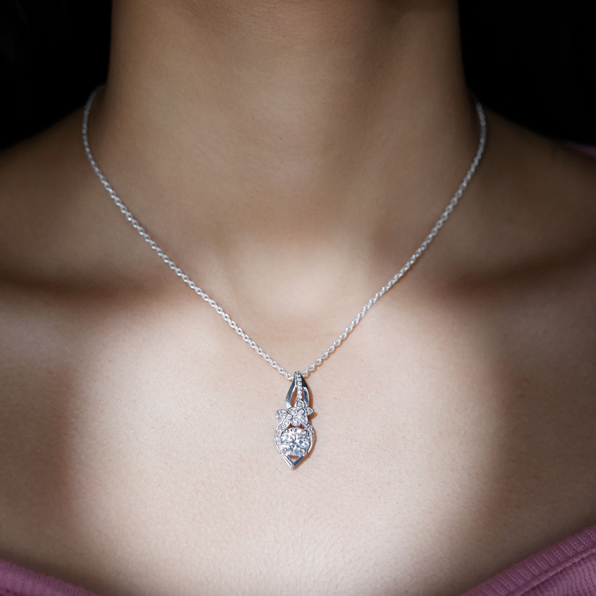 Lab Grown Diamond Flower Statement Necklace Lab - ( EF-VS ) - Rosec Jewels