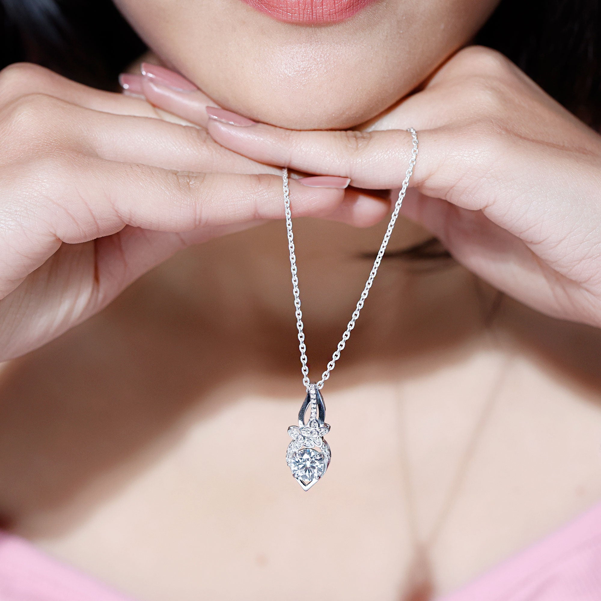 Lab Grown Diamond Flower Statement Necklace Lab - ( EF-VS ) - Rosec Jewels
