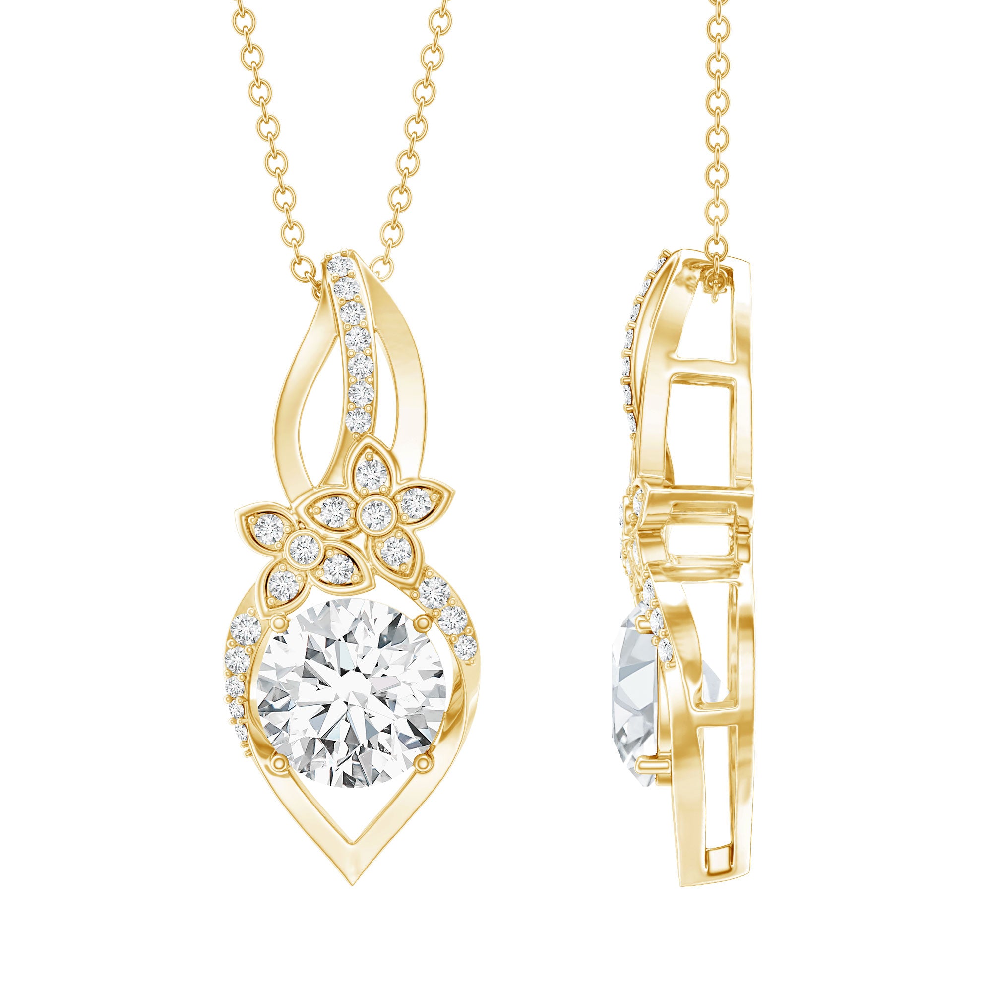 Lab Grown Diamond Flower Statement Necklace Lab - ( EF-VS ) - Rosec Jewels