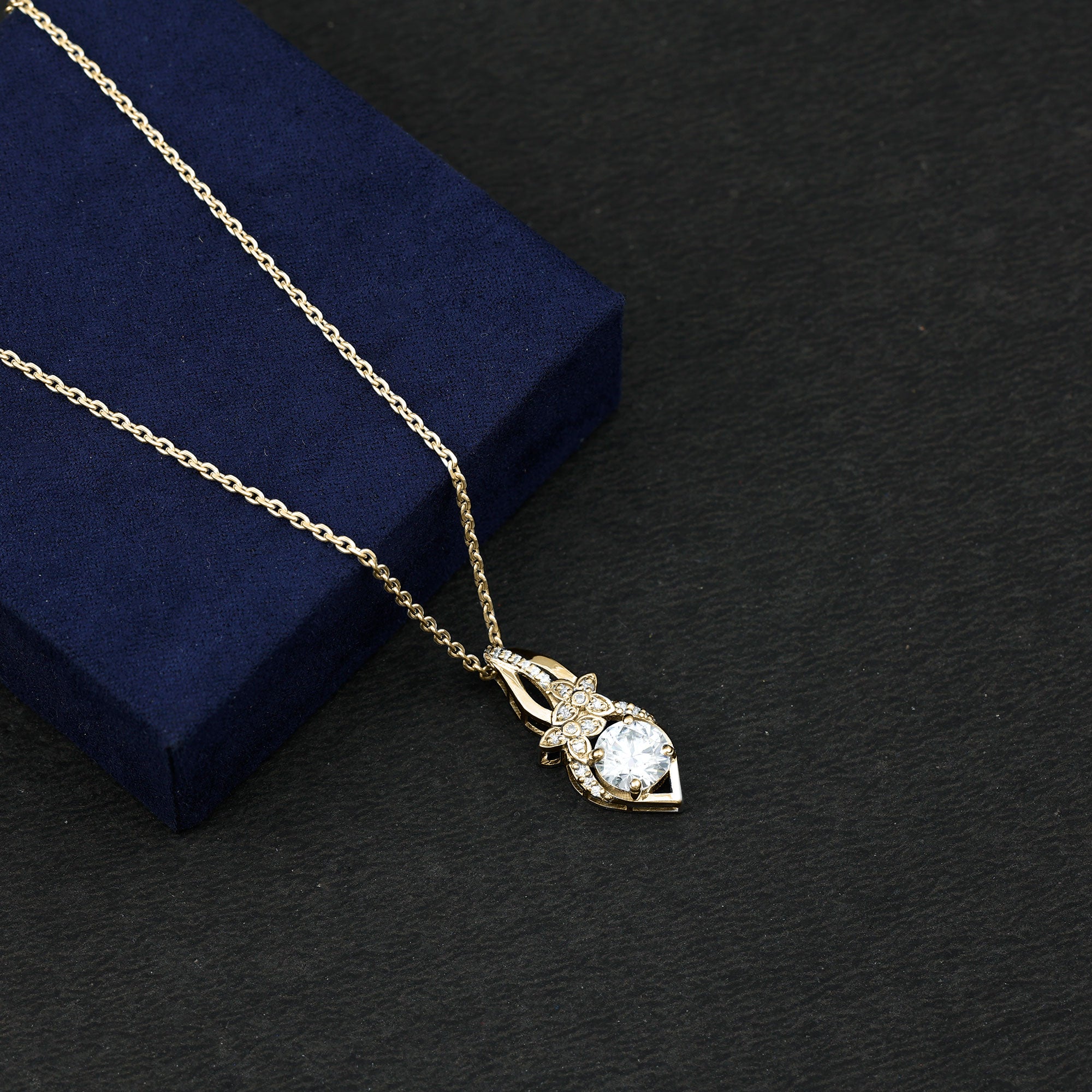 Lab Grown Diamond Flower Statement Necklace Lab - ( EF-VS ) - Rosec Jewels