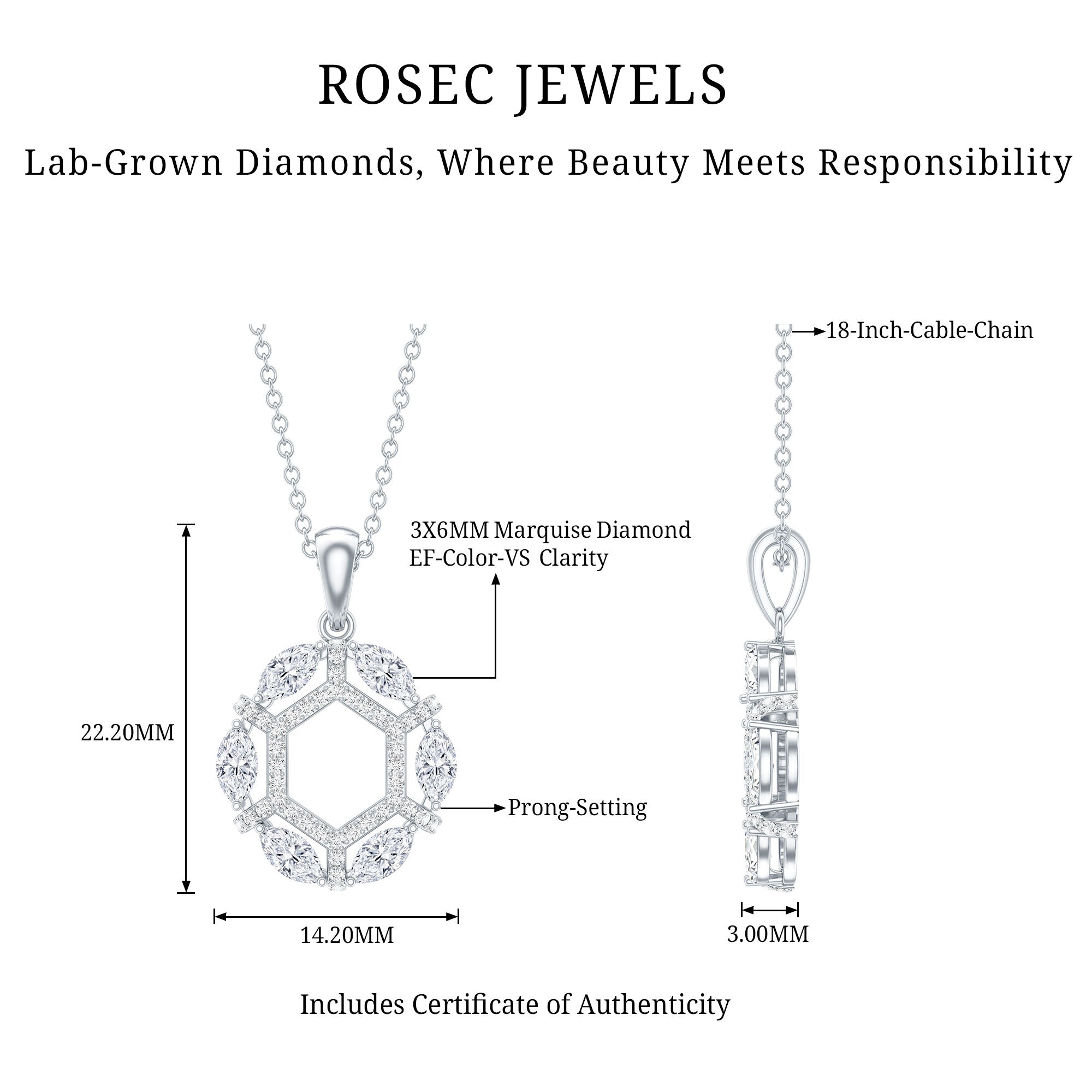 Vintage Style Lab Grown Diamond Wedding Designer Pendant Lab - ( EF-VS ) - Rosec Jewels