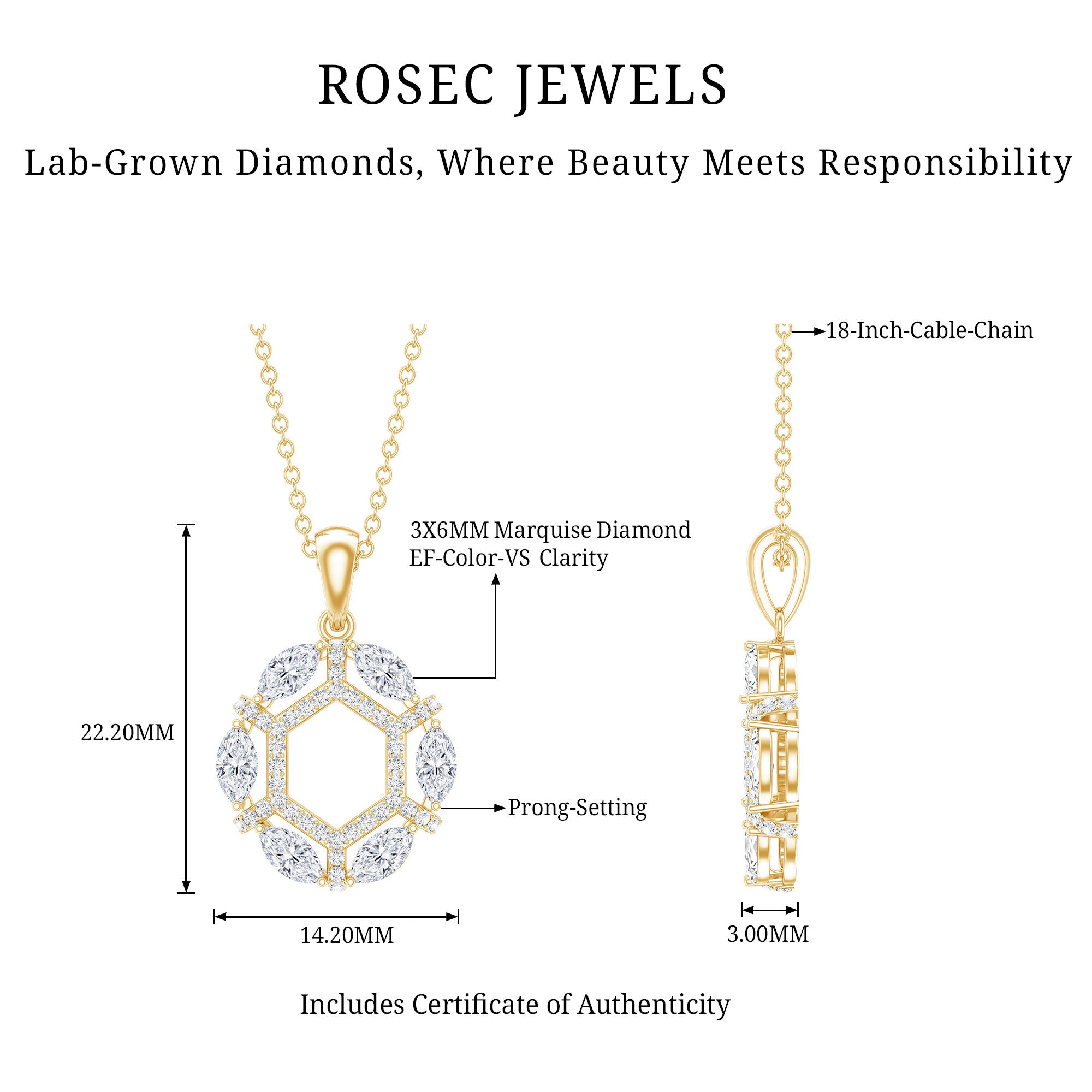 Vintage Style Lab Grown Diamond Wedding Designer Pendant Lab - ( EF-VS ) - Rosec Jewels