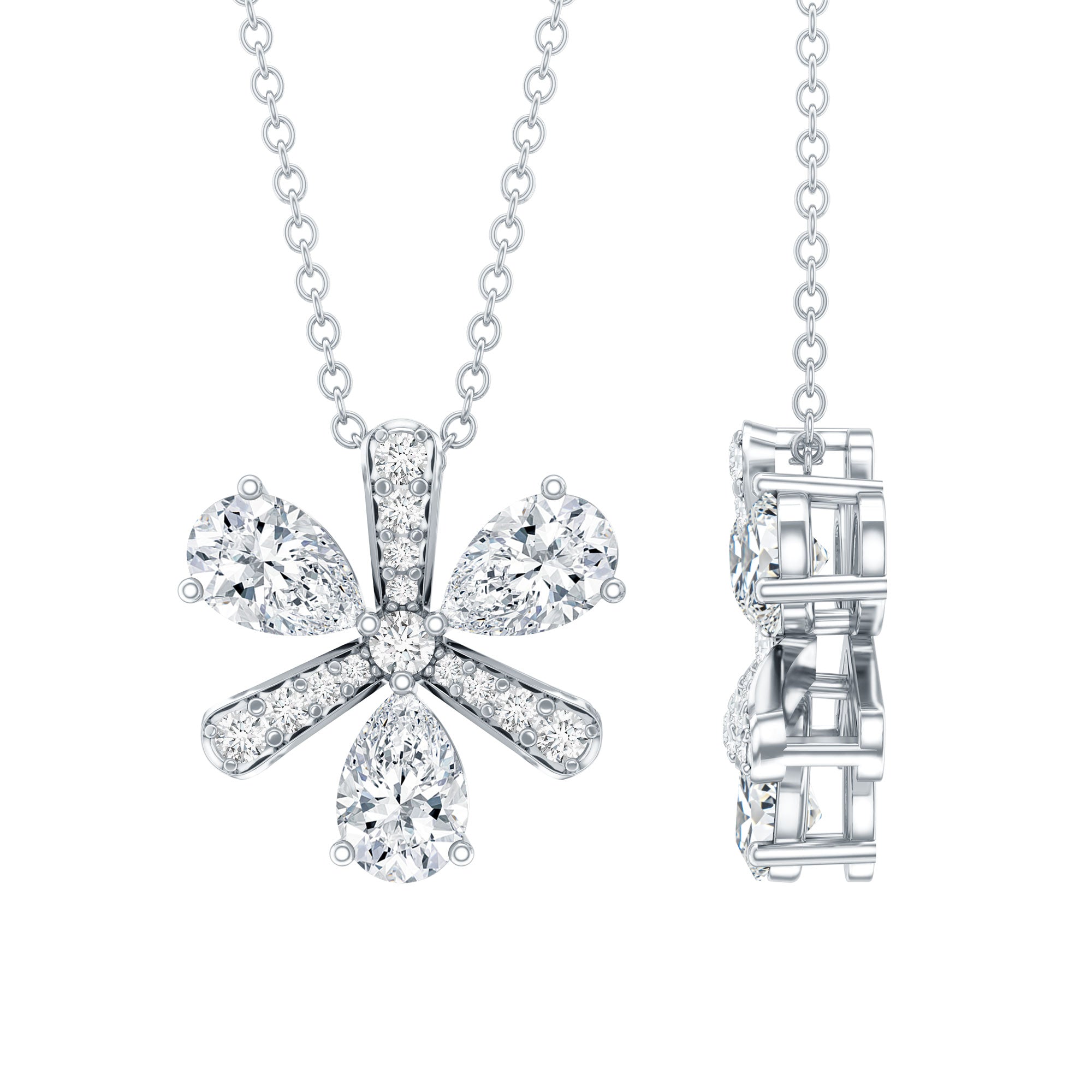 Certified Pear Shape Lab Grown Diamond Flower Pendant Necklace Lab - ( EF-VS ) - Rosec Jewels