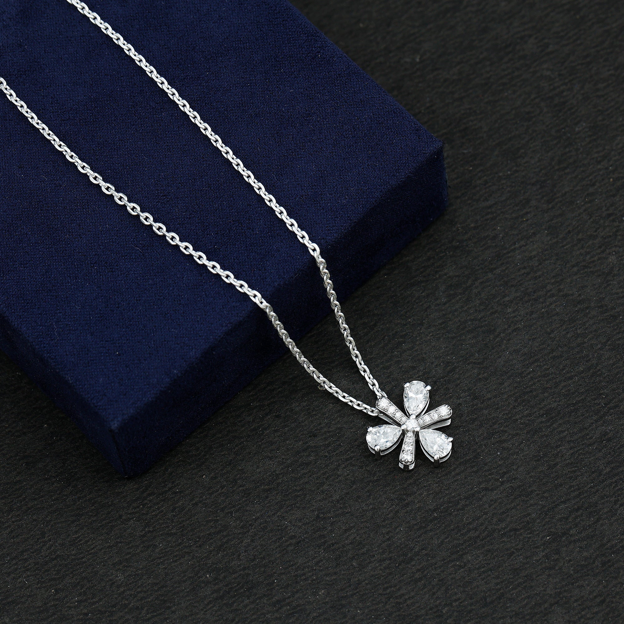 Certified Pear Shape Lab Grown Diamond Flower Pendant Necklace Lab - ( EF-VS ) - Rosec Jewels