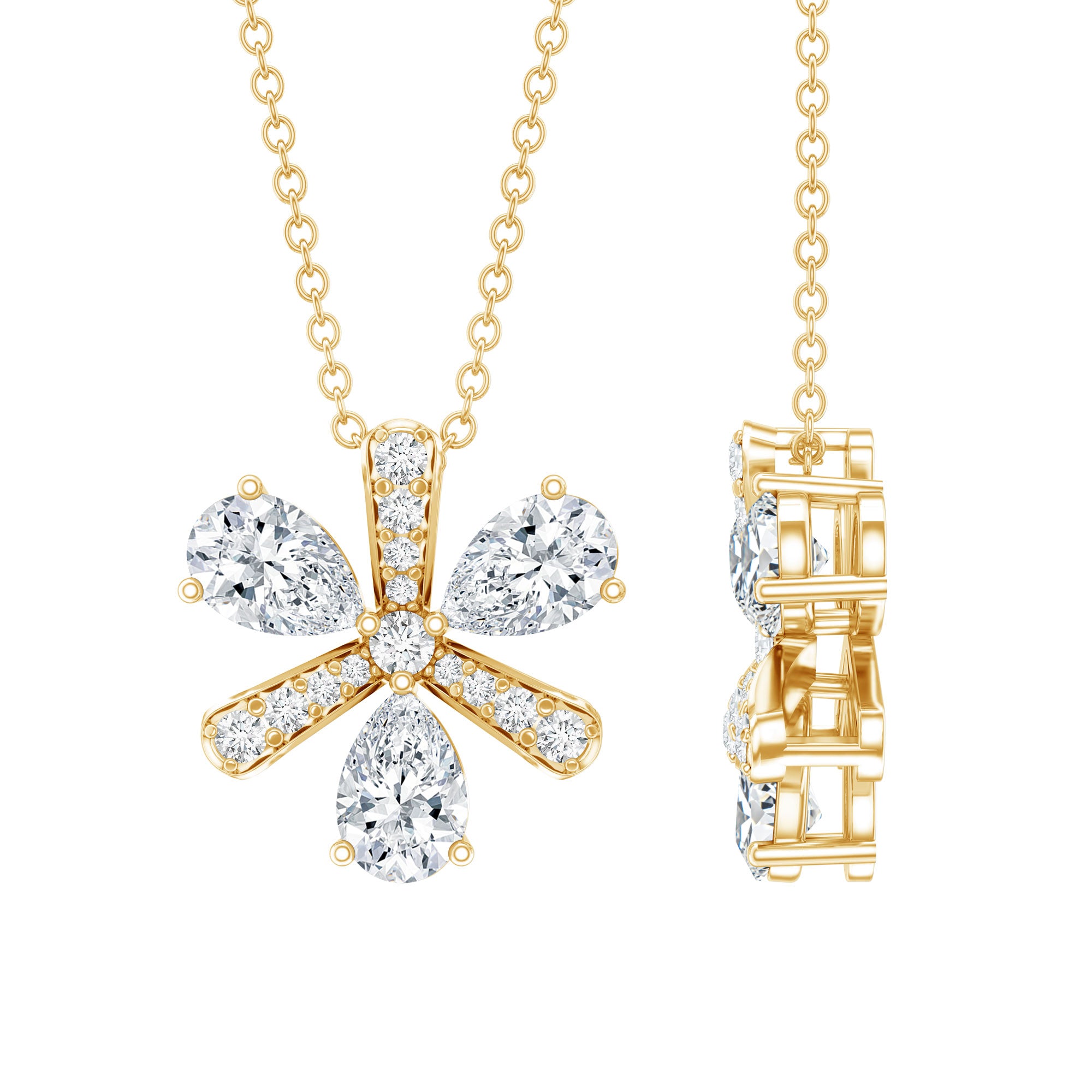Certified Pear Shape Lab Grown Diamond Flower Pendant Necklace Lab - ( EF-VS ) - Rosec Jewels