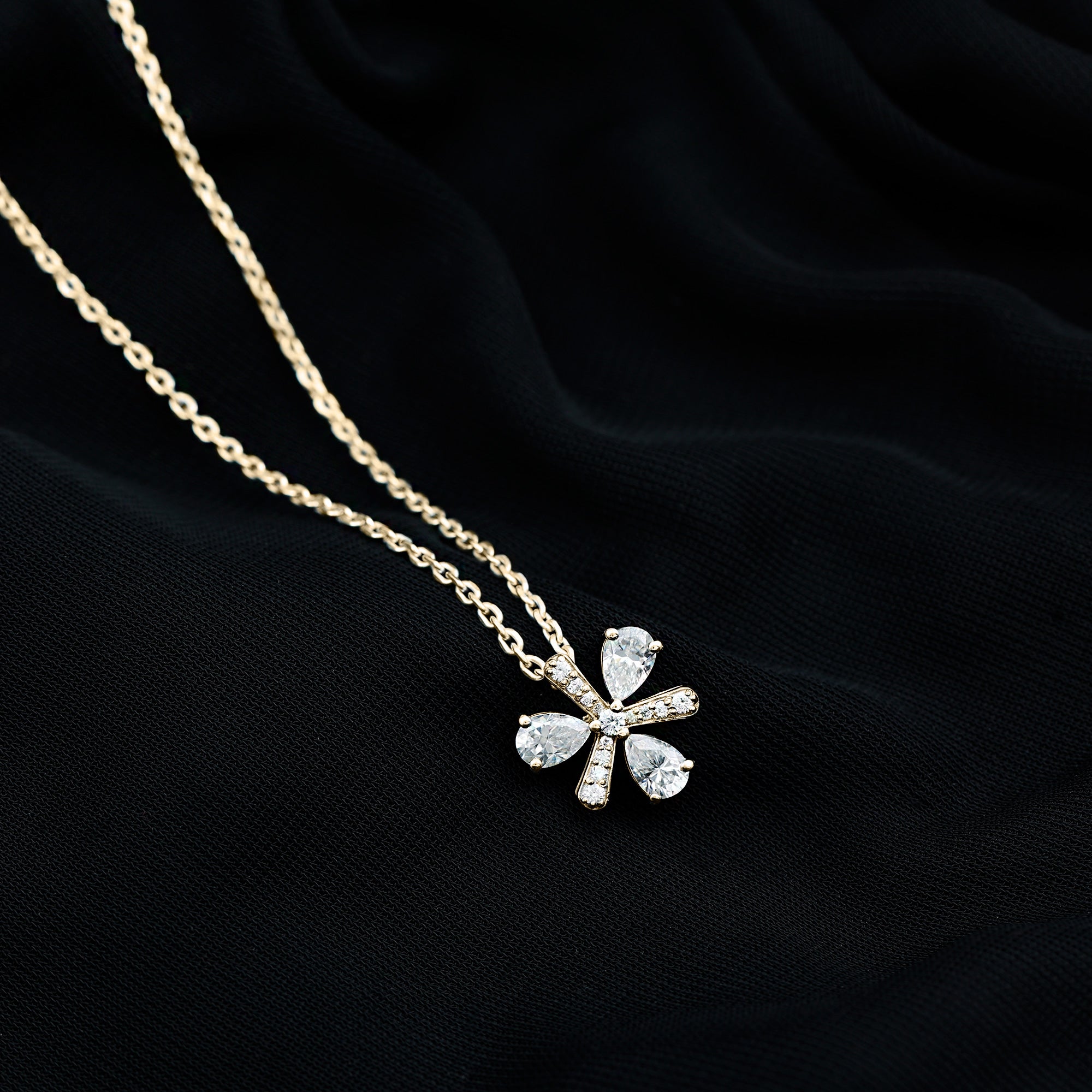 Certified Pear Shape Lab Grown Diamond Flower Pendant Necklace Lab - ( EF-VS ) - Rosec Jewels