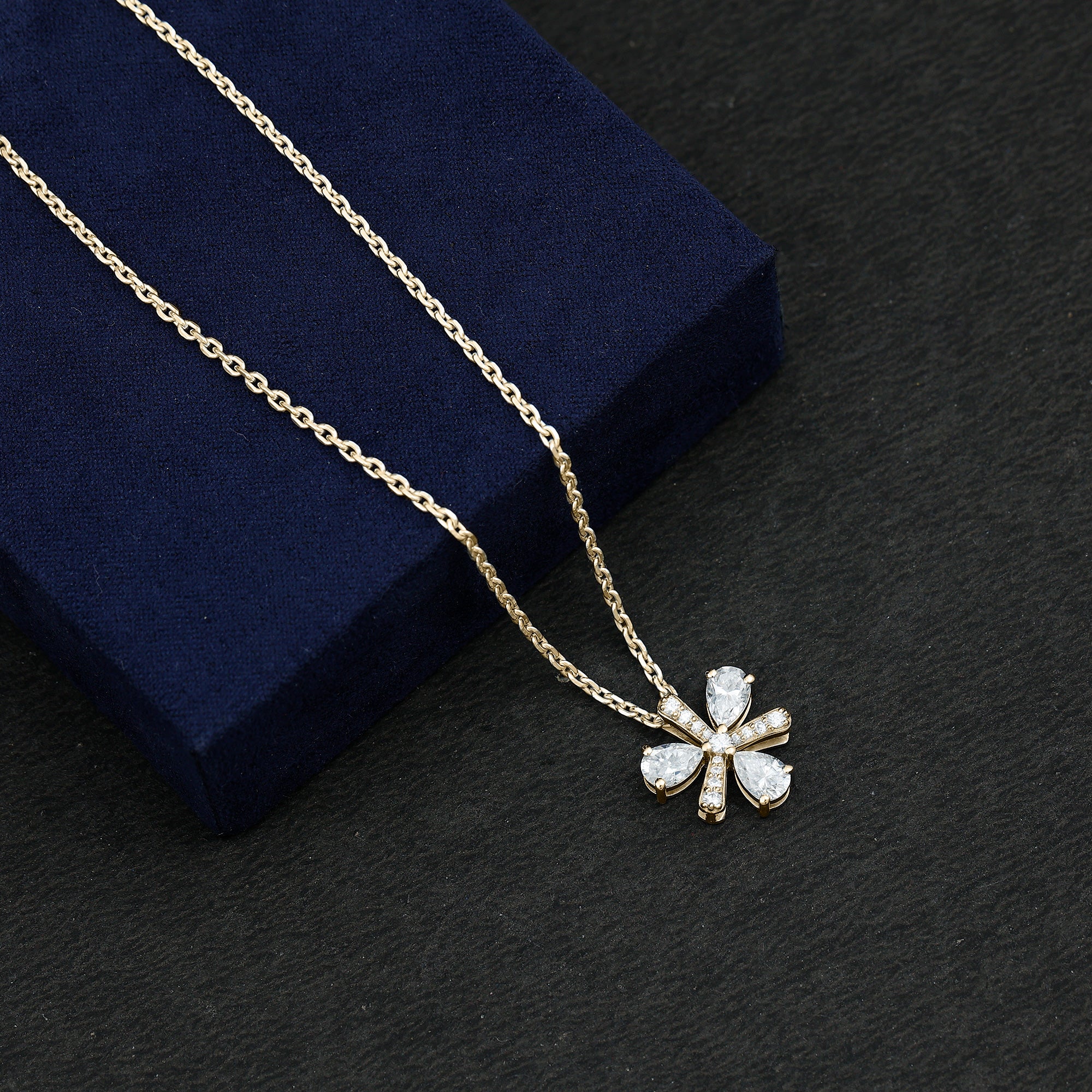 Certified Pear Shape Lab Grown Diamond Flower Pendant Necklace Lab - ( EF-VS ) - Rosec Jewels