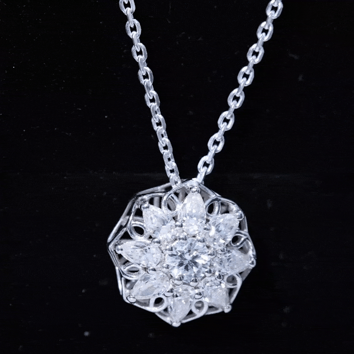 Lab Grown Diamond Statement Flower Necklace Lab - ( EF-VS ) - Rosec Jewels
