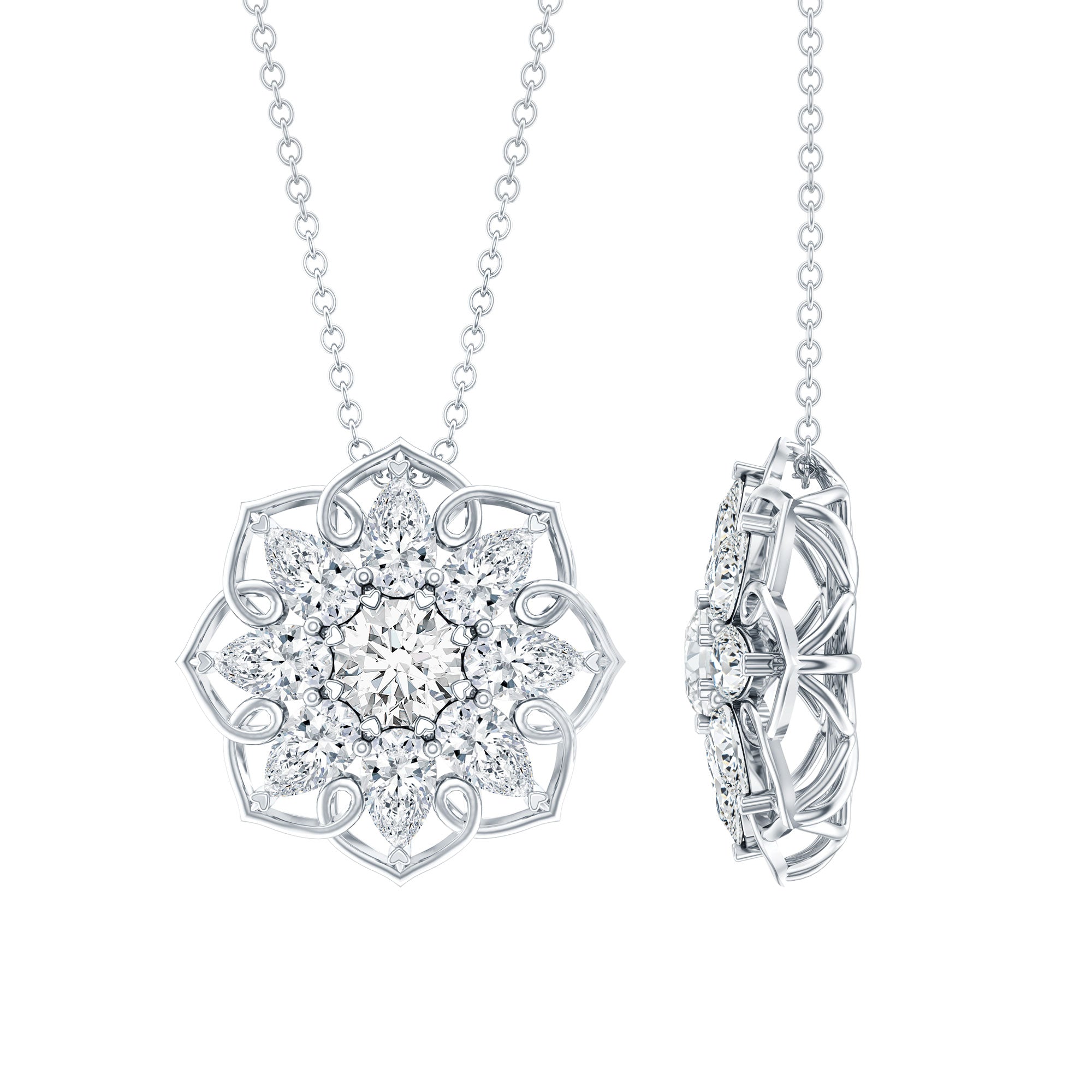 Lab Grown Diamond Statement Flower Necklace Lab - ( EF-VS ) - Rosec Jewels