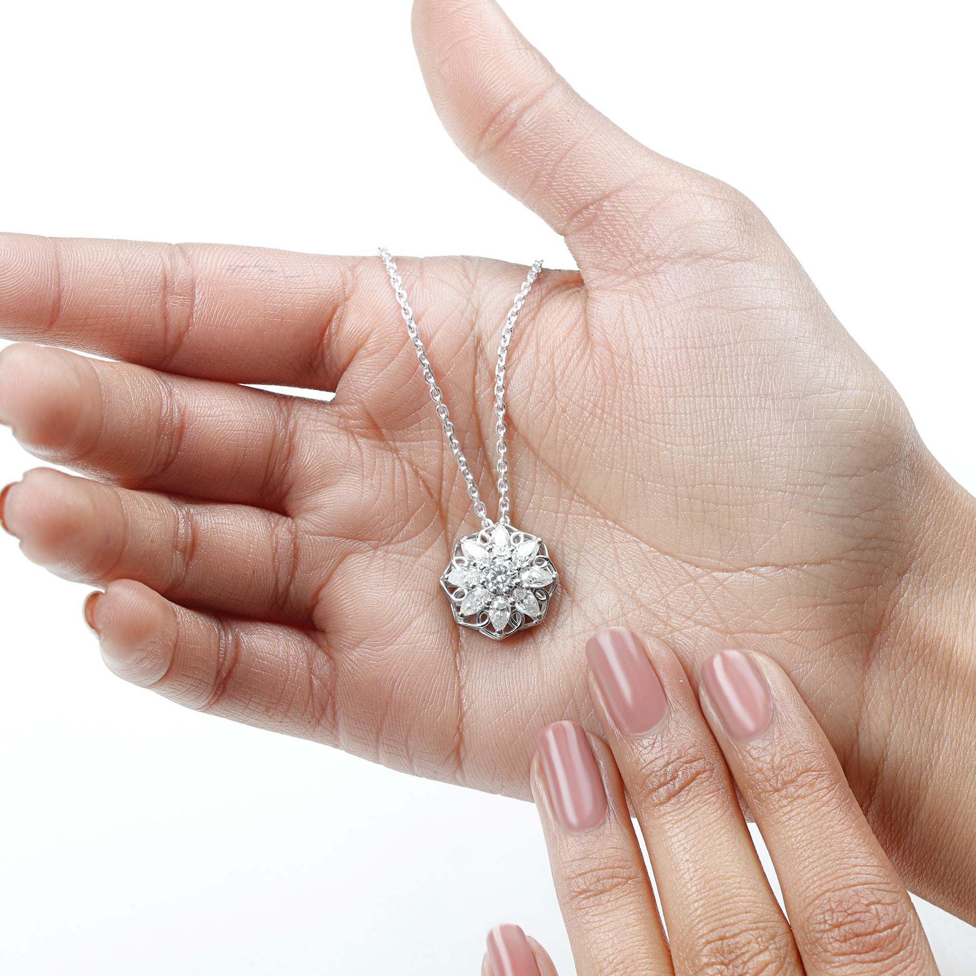 Lab Grown Diamond Statement Flower Necklace Lab - ( EF-VS ) - Rosec Jewels