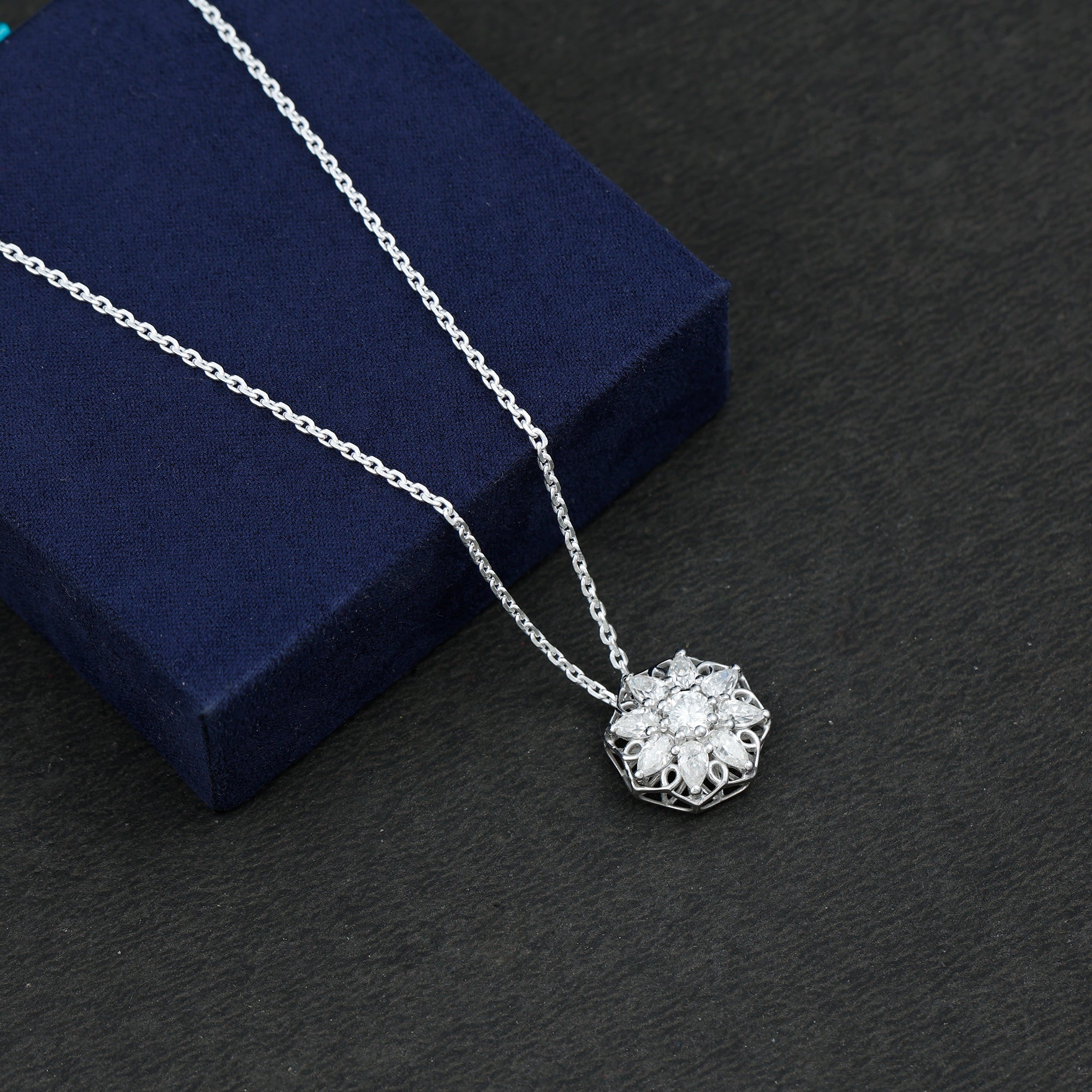 Lab Grown Diamond Statement Flower Necklace Lab - ( EF-VS ) - Rosec Jewels