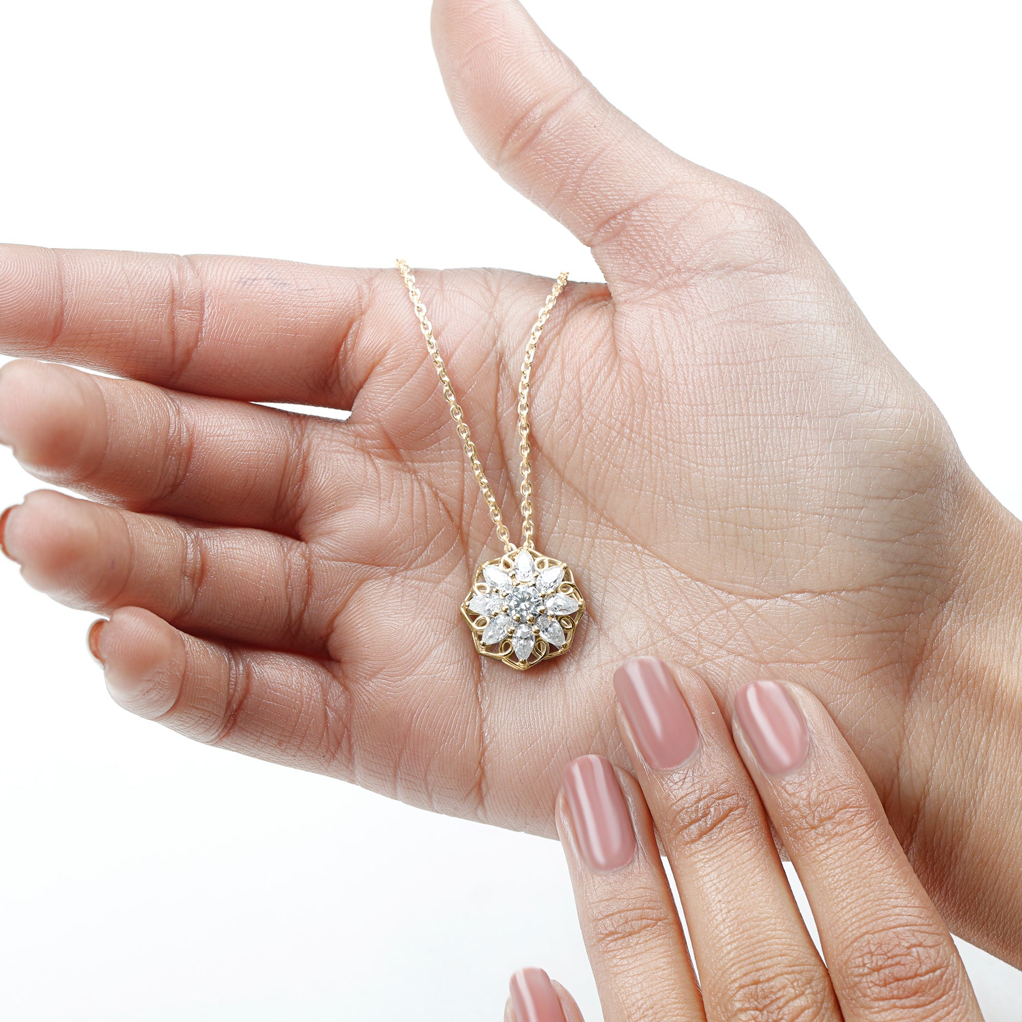Lab Grown Diamond Statement Flower Necklace Lab - ( EF-VS ) - Rosec Jewels