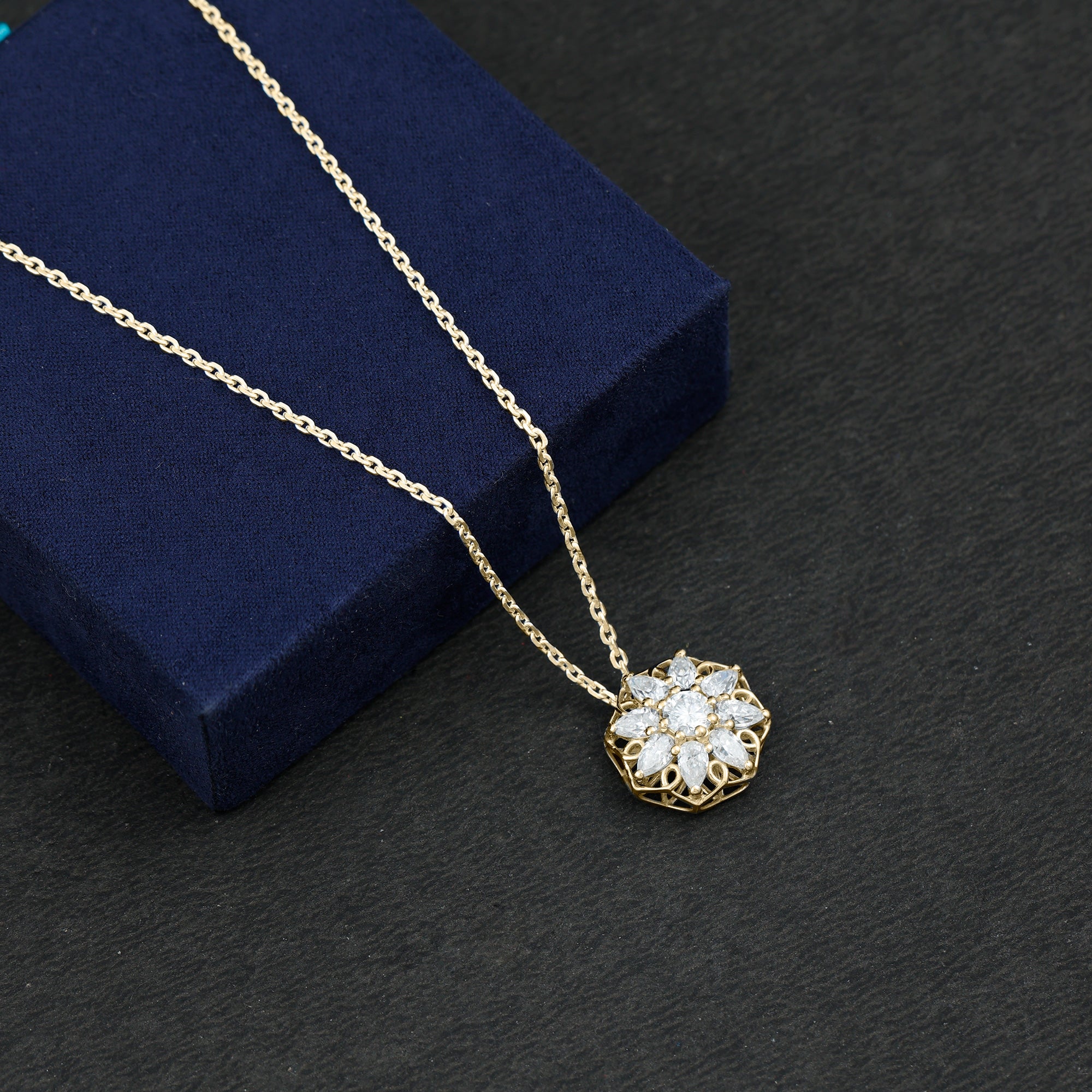 Lab Grown Diamond Statement Flower Necklace Lab - ( EF-VS ) - Rosec Jewels