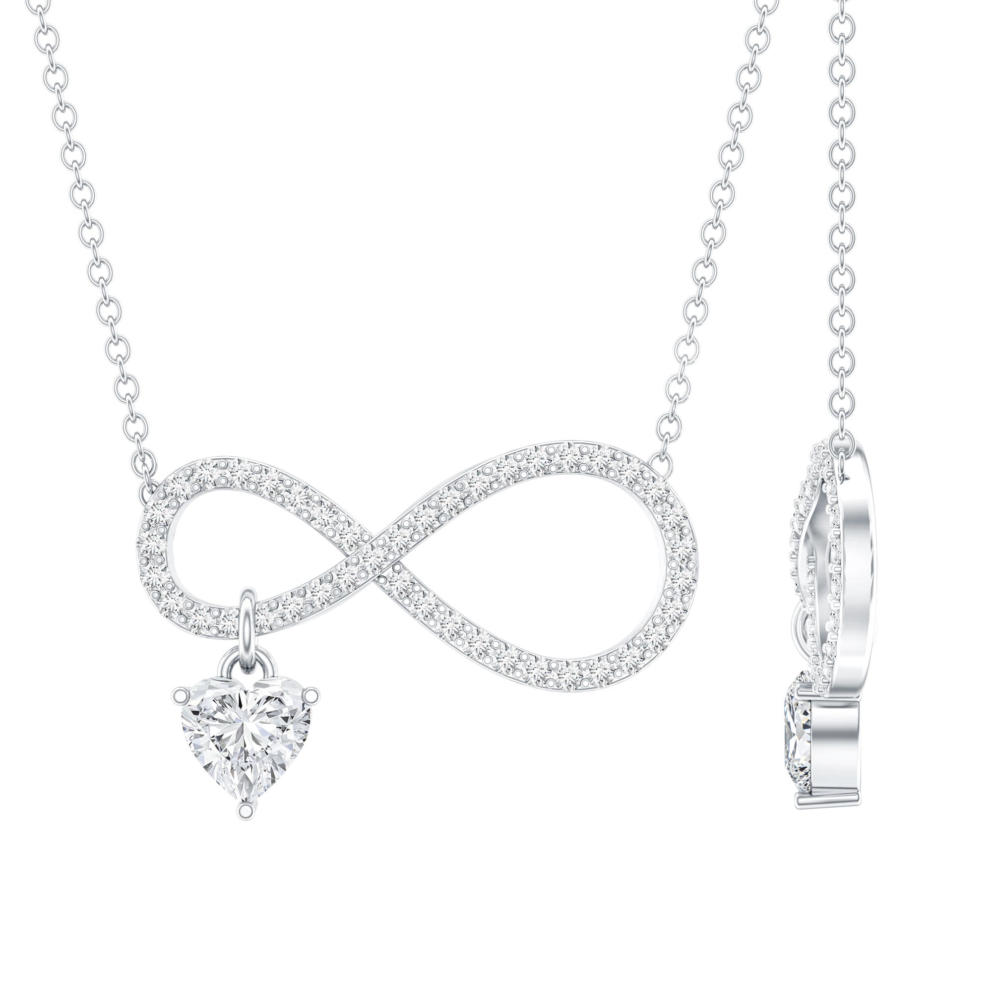Pave Set Lab Grown Diamond Infinity Heart Charm Necklace Lab - ( EF-VS ) - Rosec Jewels