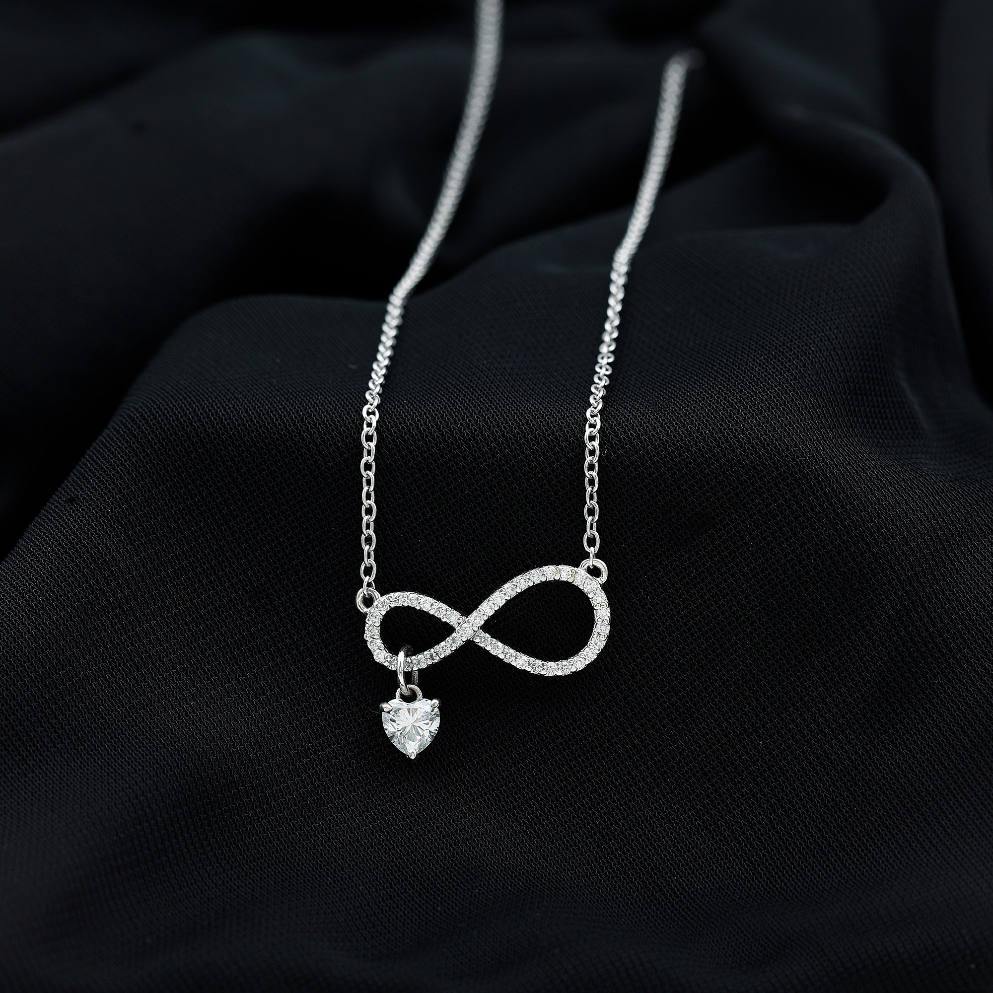 Pave Set Lab Grown Diamond Infinity Heart Charm Necklace Lab - ( EF-VS ) - Rosec Jewels