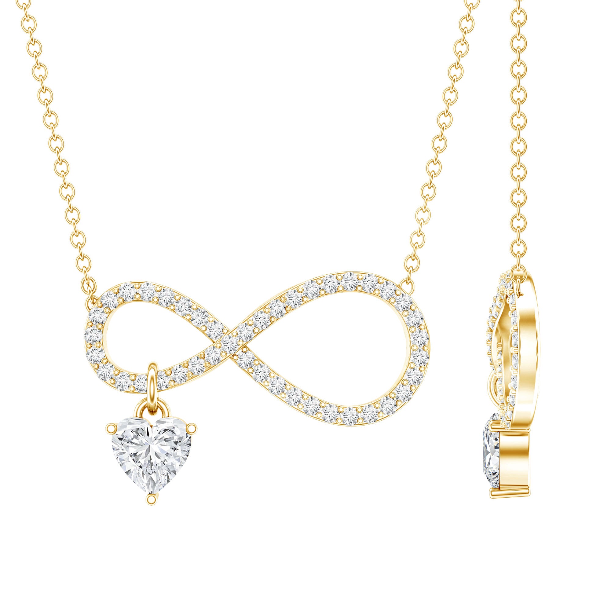 Pave Set Lab Grown Diamond Infinity Heart Charm Necklace Lab - ( EF-VS ) - Rosec Jewels