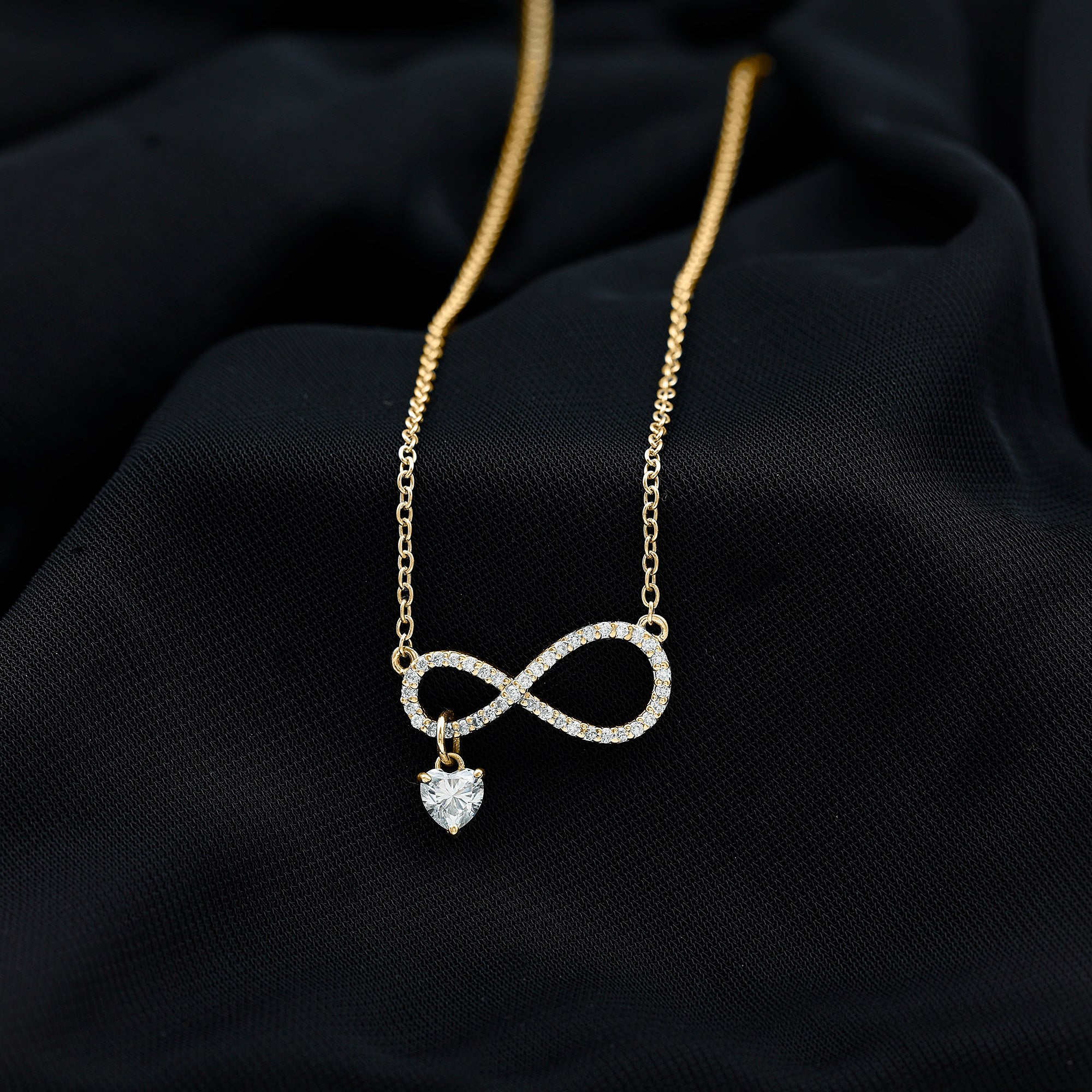 Pave Set Lab Grown Diamond Infinity Heart Charm Necklace Lab - ( EF-VS ) - Rosec Jewels